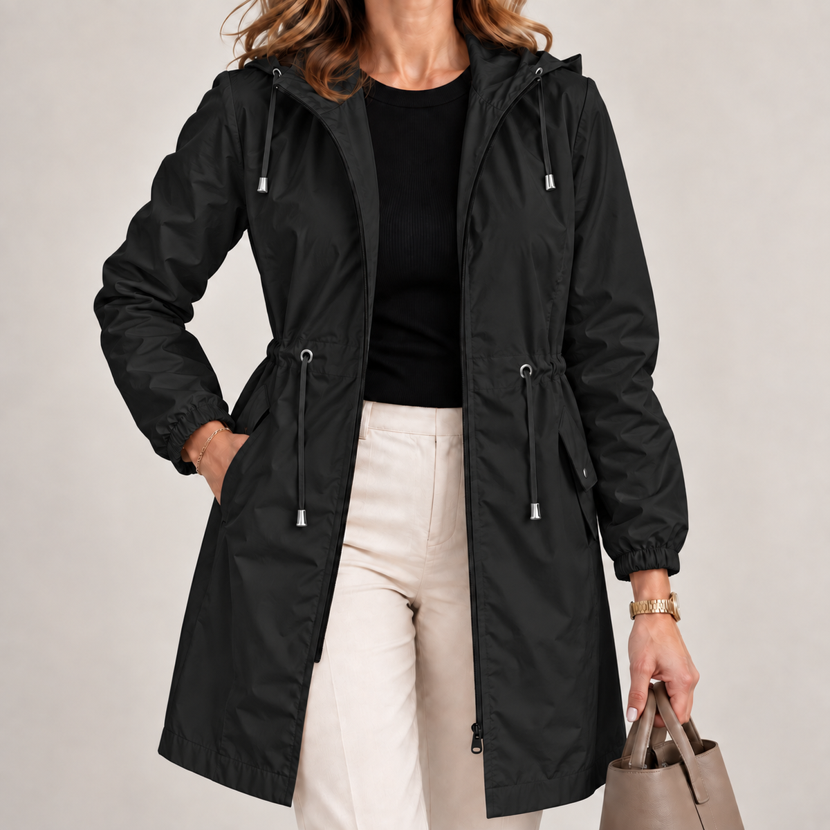 Parka femme légère imperméable à capuche ajustable
