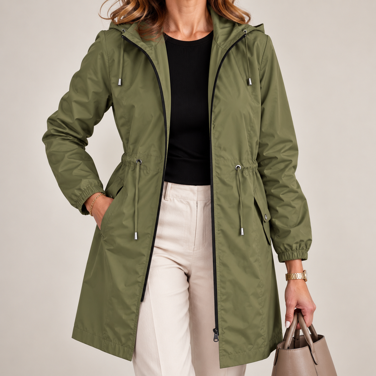 Parka femme légère imperméable à capuche ajustable