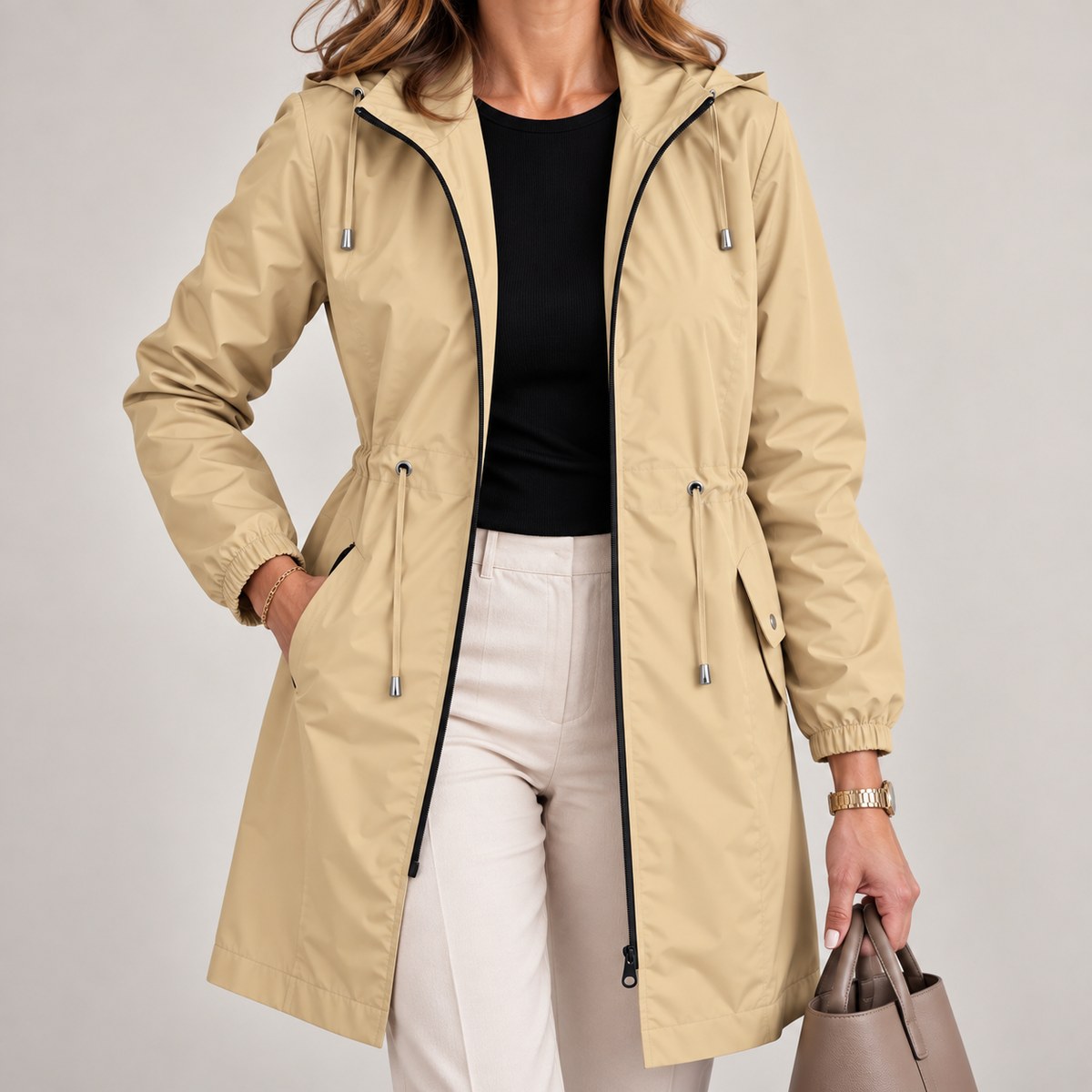 Parka femme légère imperméable à capuche ajustable
