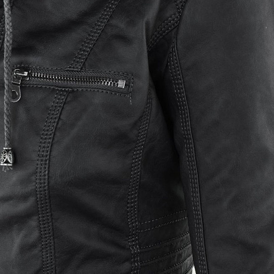 Veste femme en similicuir à capuche et fermeture zippée