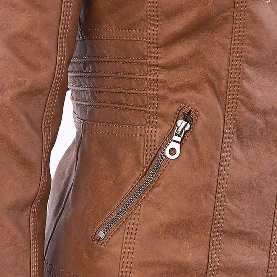 Veste femme en similicuir à capuche et fermeture zippée