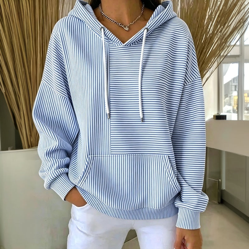 Sweat-shirt femme rayé à capuche avec poche avant