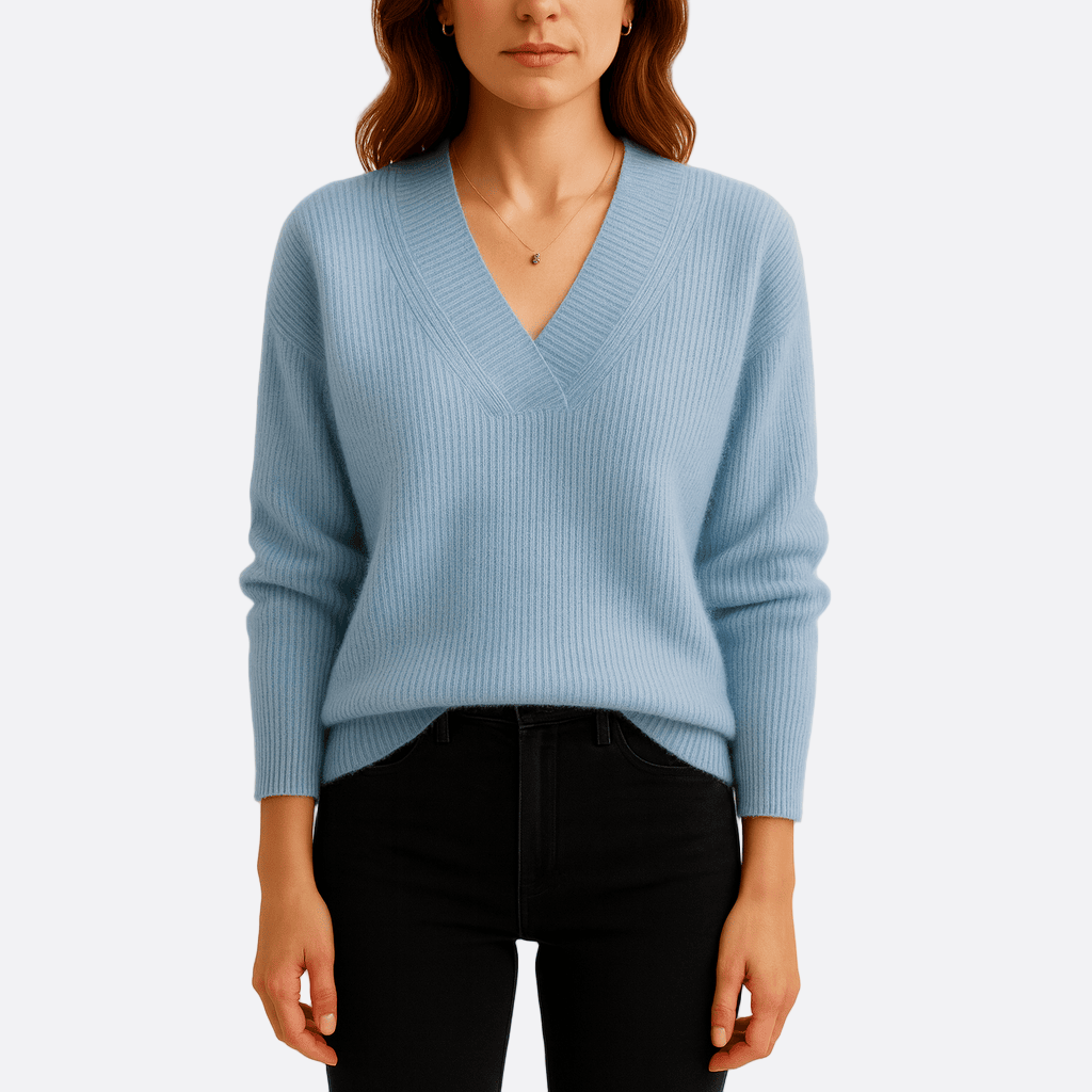 Pull Femme Col V Côtelé Sweat Élégant et Confortable
