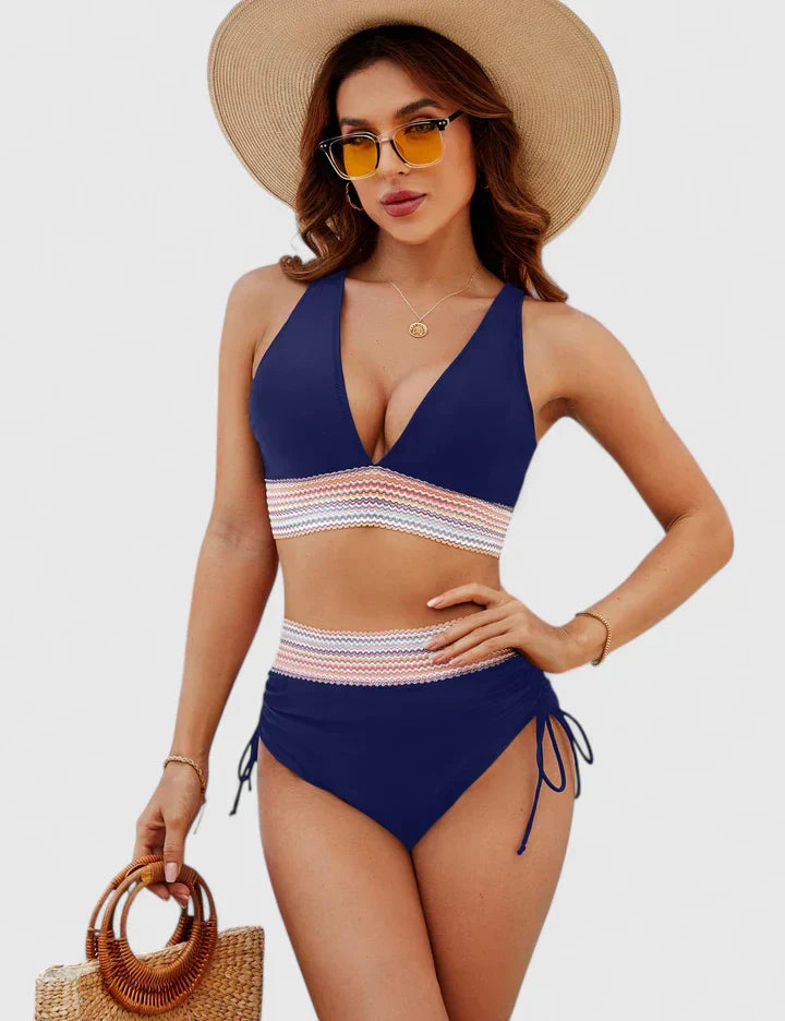 Bikini Deux Pièces Femme Halter Col V Bande Crochet Liens Latéraux