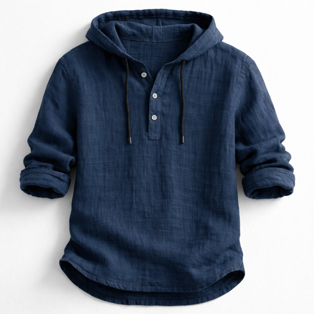 Chemise Homme en Lin Coupe Décontractée avec Capuche Ajustable