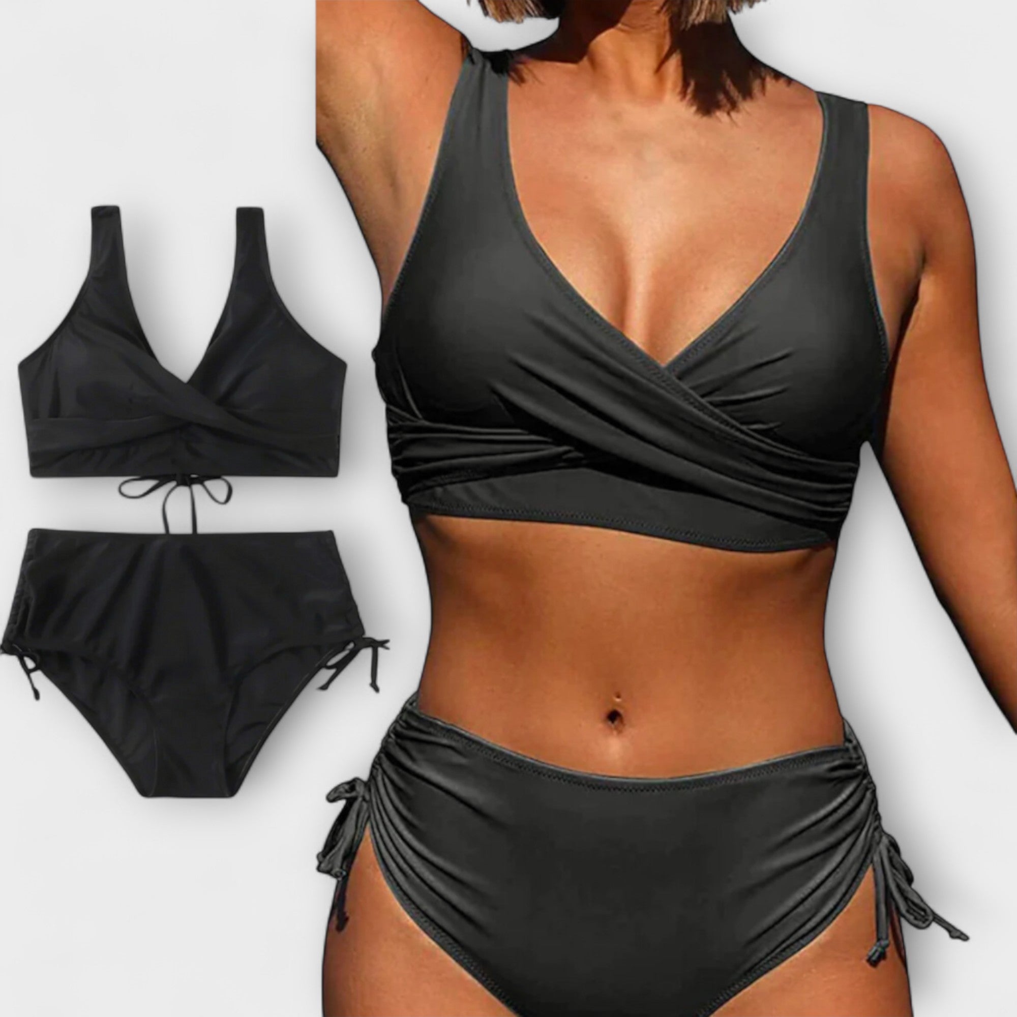 Ensemble Bikini Femme 2 Pièces Taille Haute Élégant Été Plage
