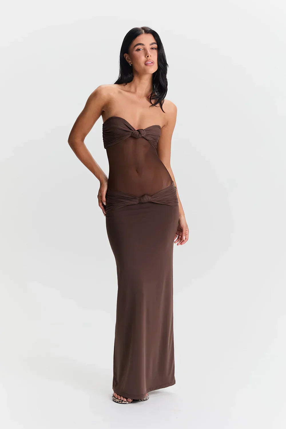 Robe Longue Bustier avec Détail Mesh