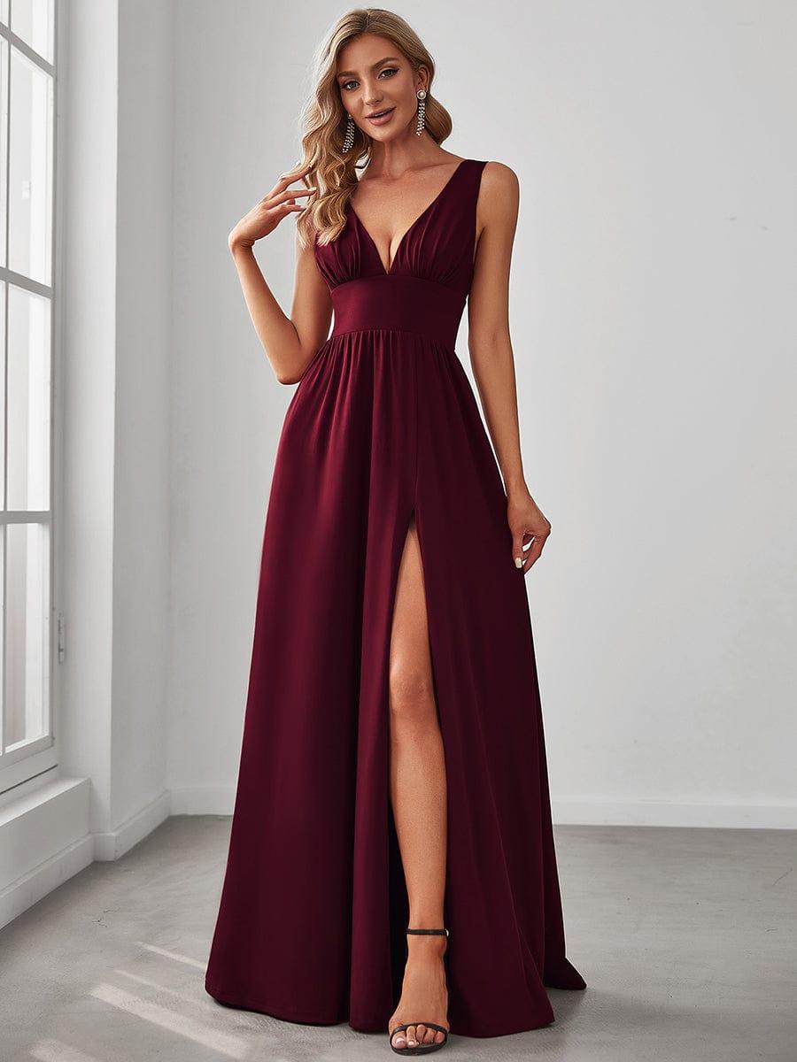 Robe de soirée femme taille empire col V élégante fluide