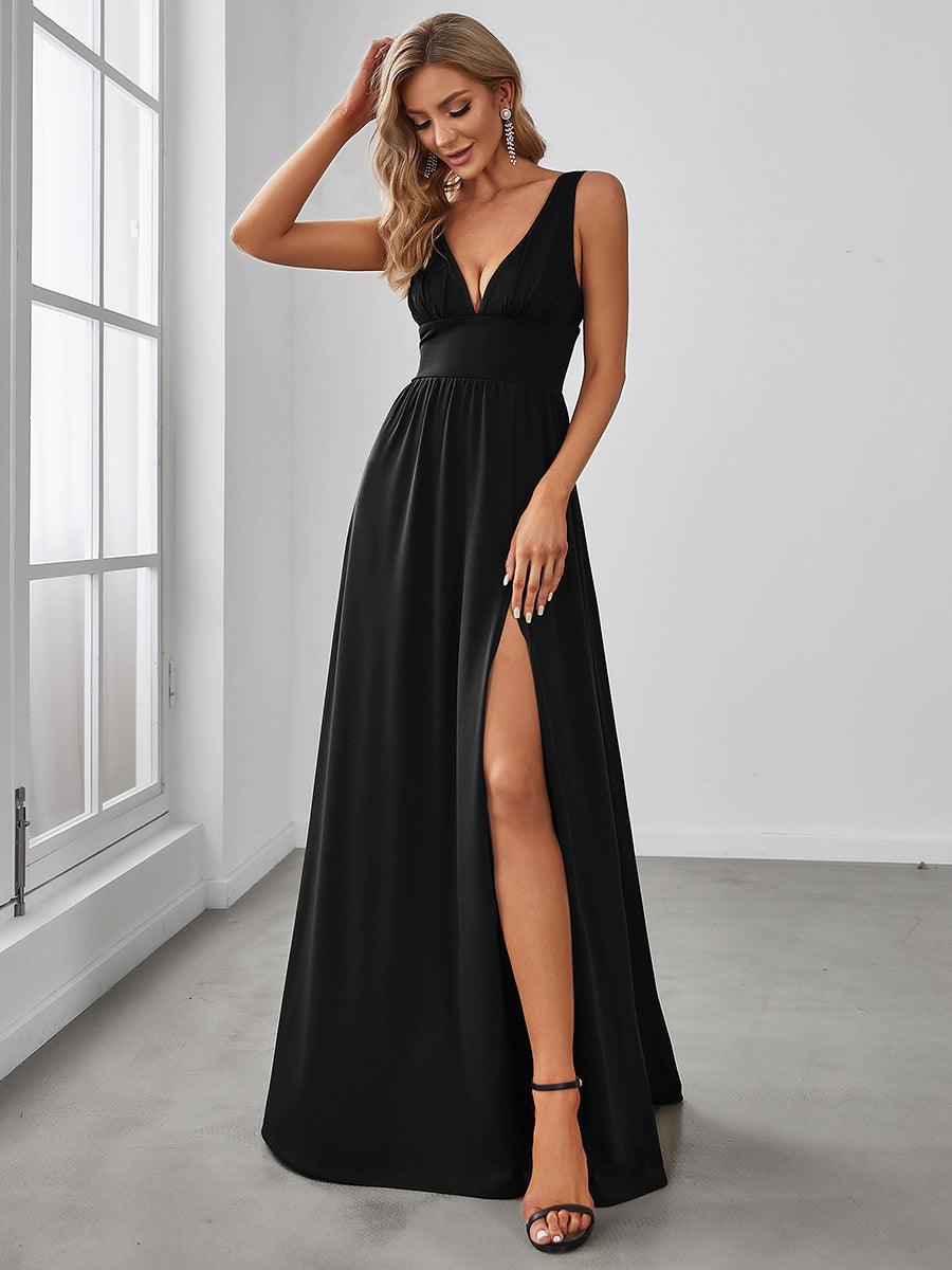 Robe de soirée femme taille empire col V élégante fluide