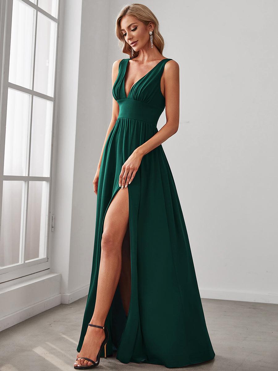 Robe de soirée femme taille empire col V élégante fluide