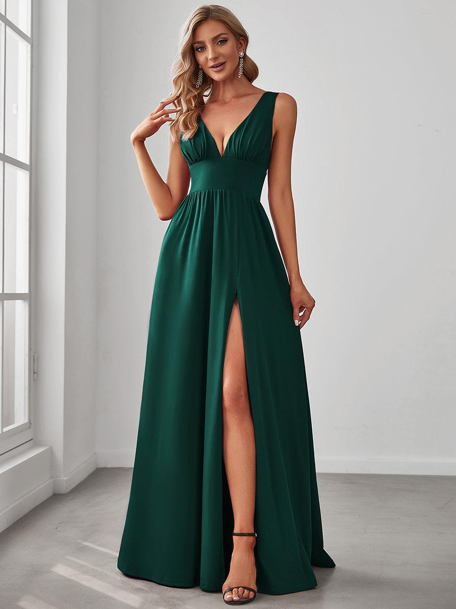Robe de soirée femme taille empire col V élégante fluide