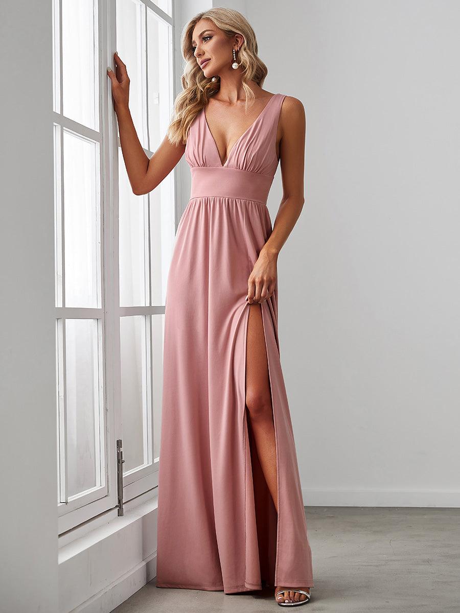 Robe de soirée femme taille empire col V élégante fluide