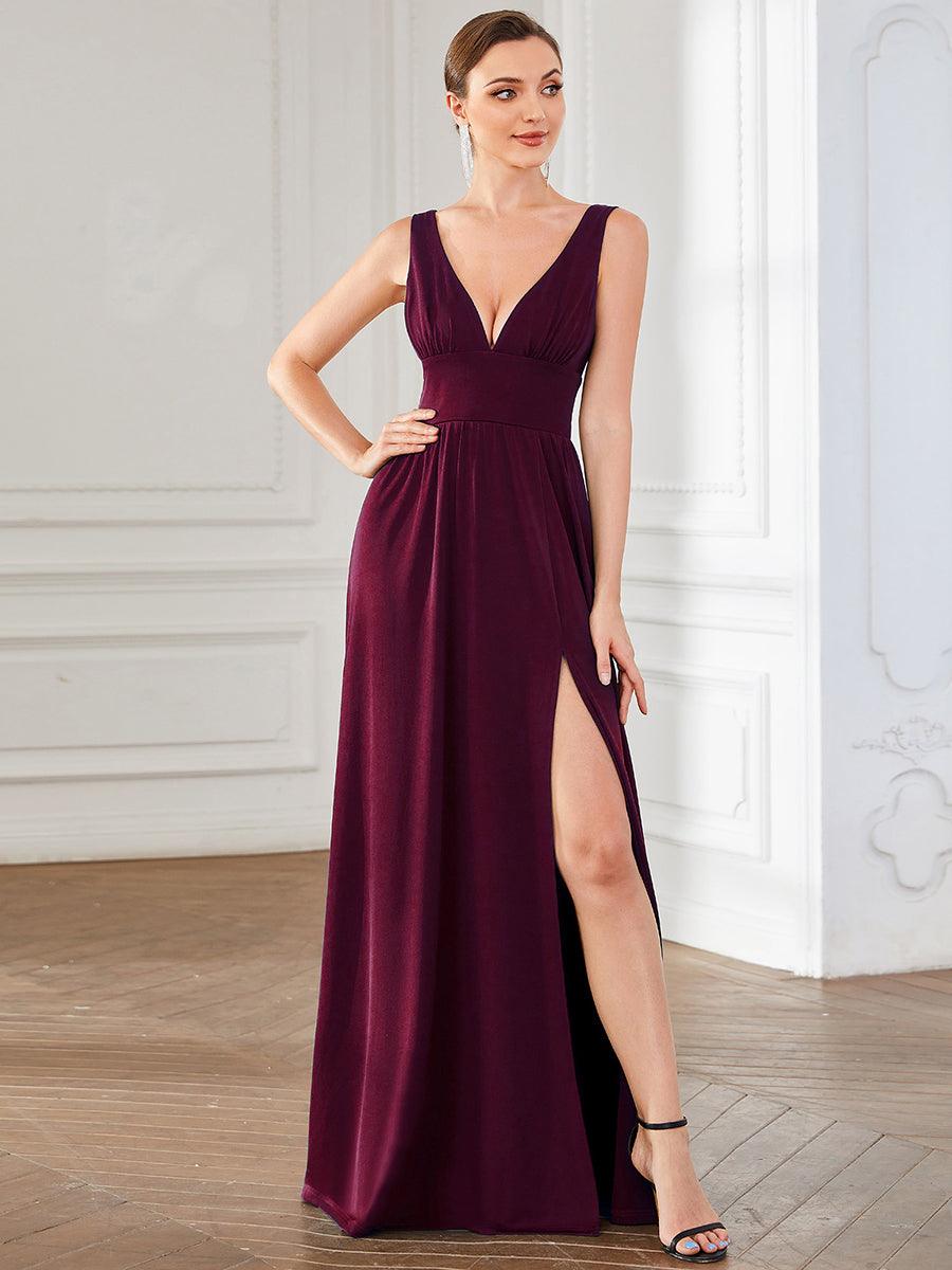 Robe de soirée femme taille empire col V élégante fluide