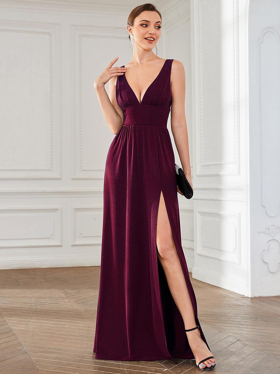 Robe de soirée femme taille empire col V élégante fluide