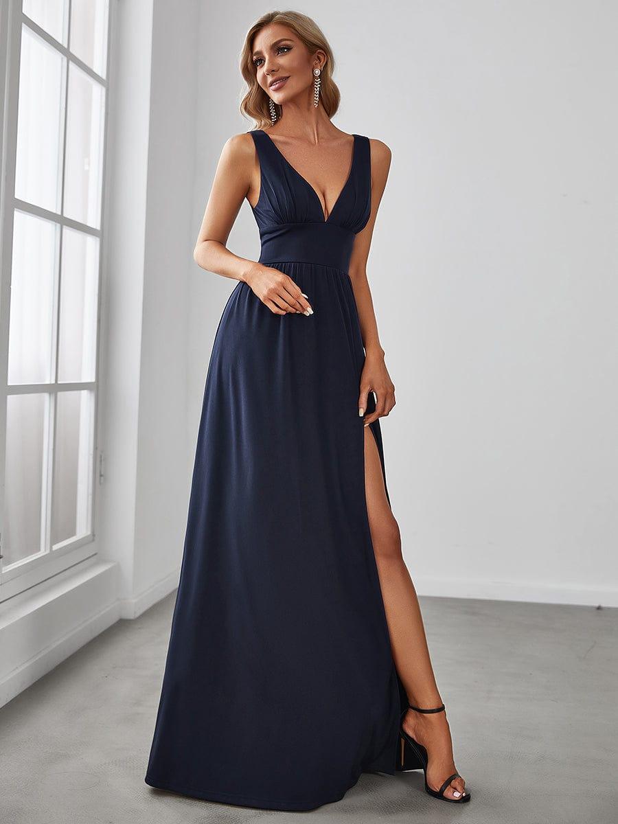 Robe de soirée femme taille empire col V élégante fluide