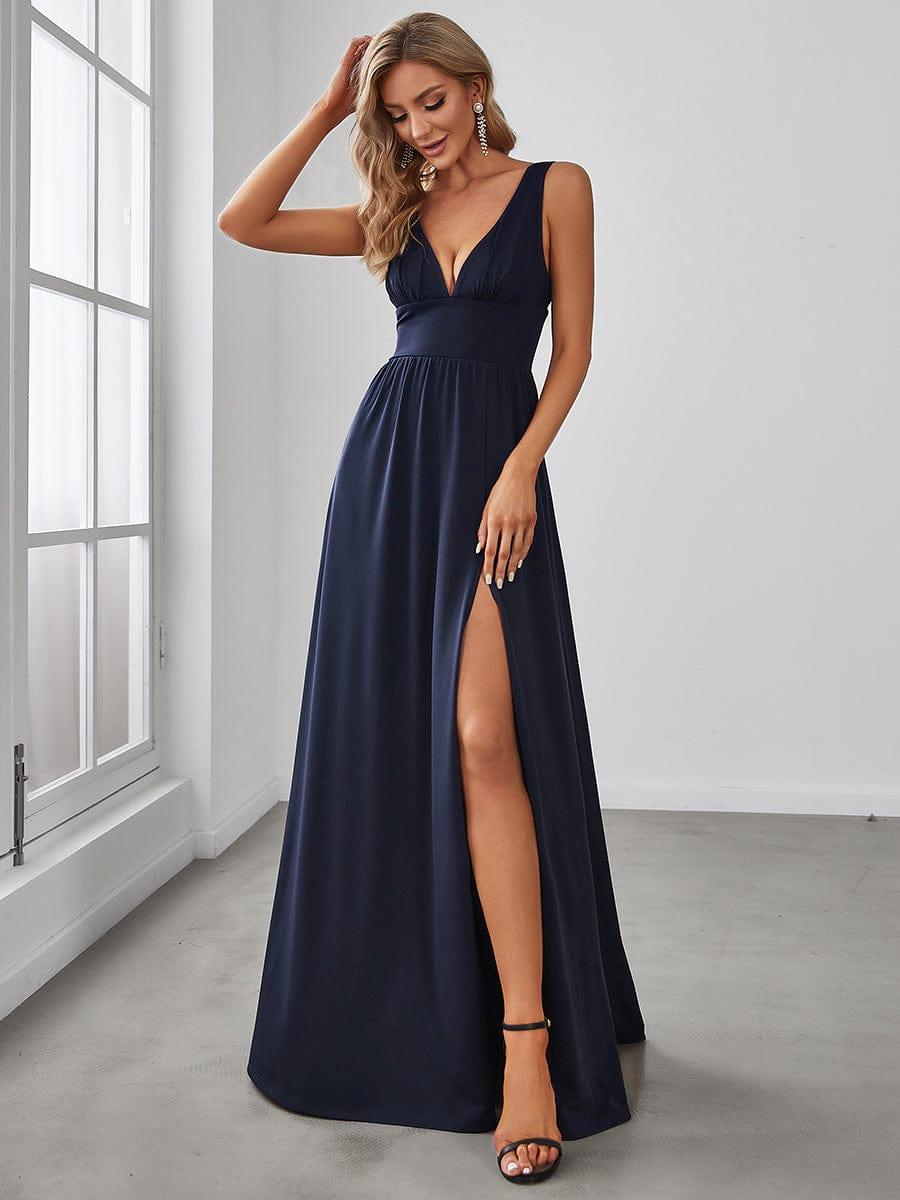 Robe de soirée femme taille empire col V élégante fluide