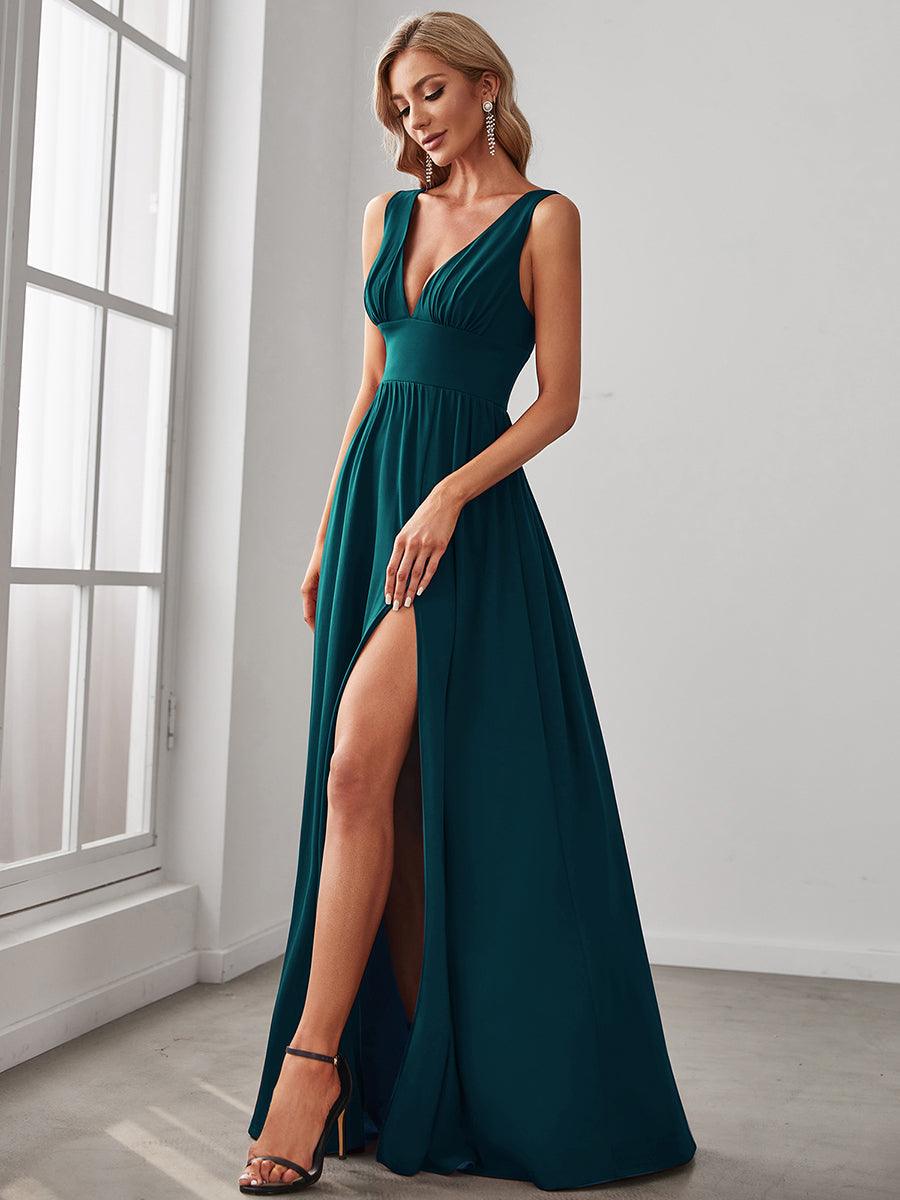 Robe de soirée femme taille empire col V élégante fluide