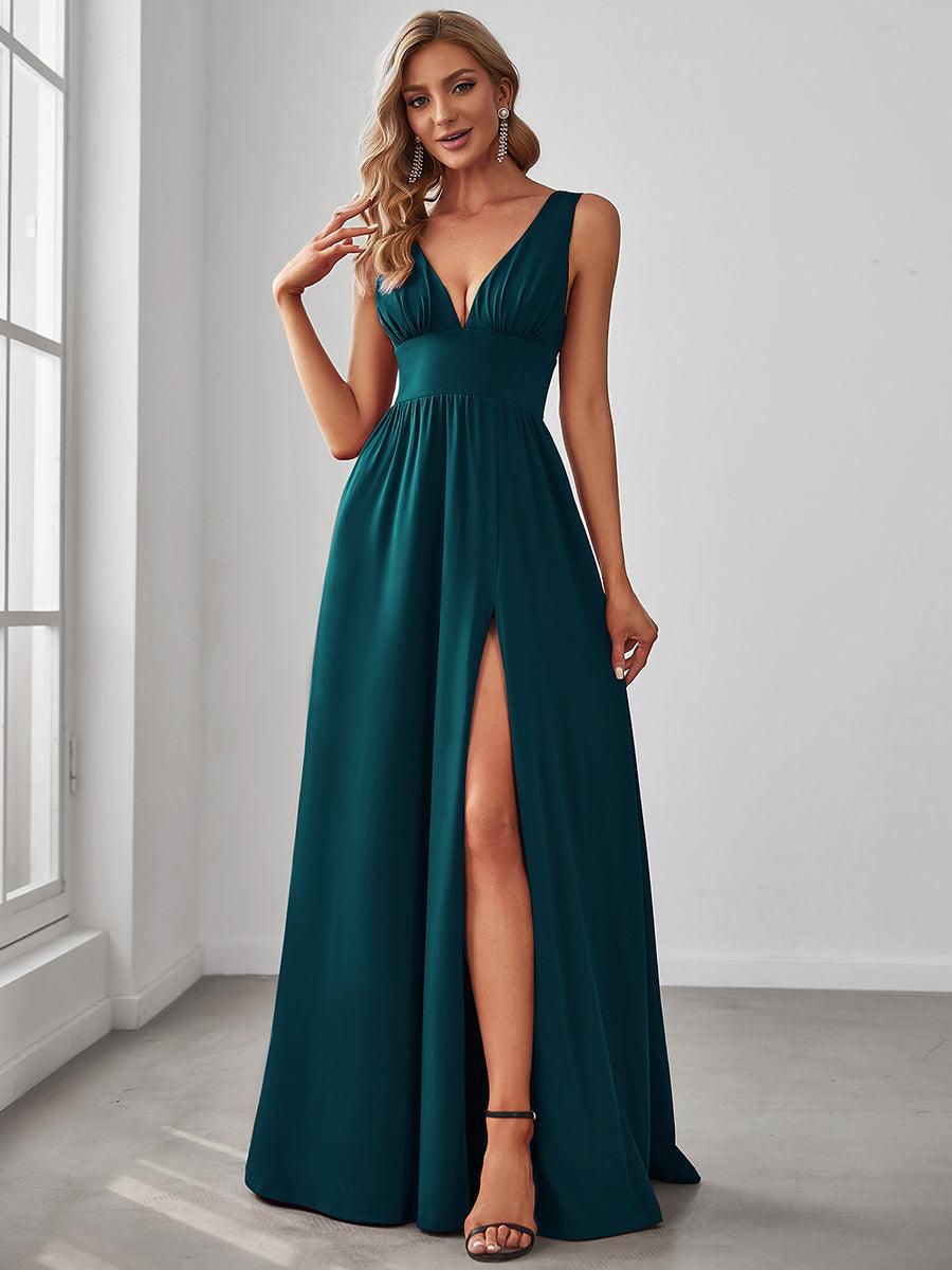 Robe de soirée femme taille empire col V élégante fluide