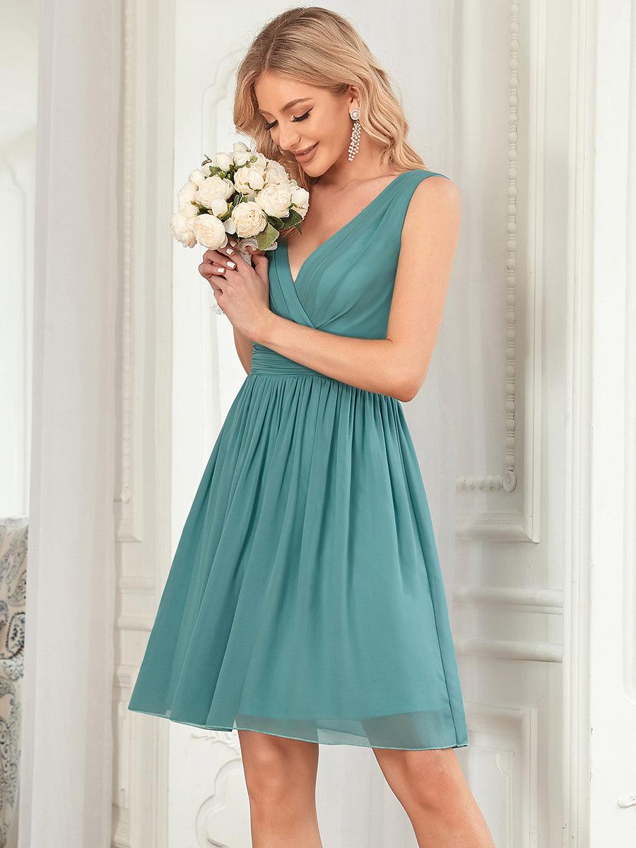 Robe Demoiselle D'Honneur Élégante Mi-Longue en Mousseline Col V