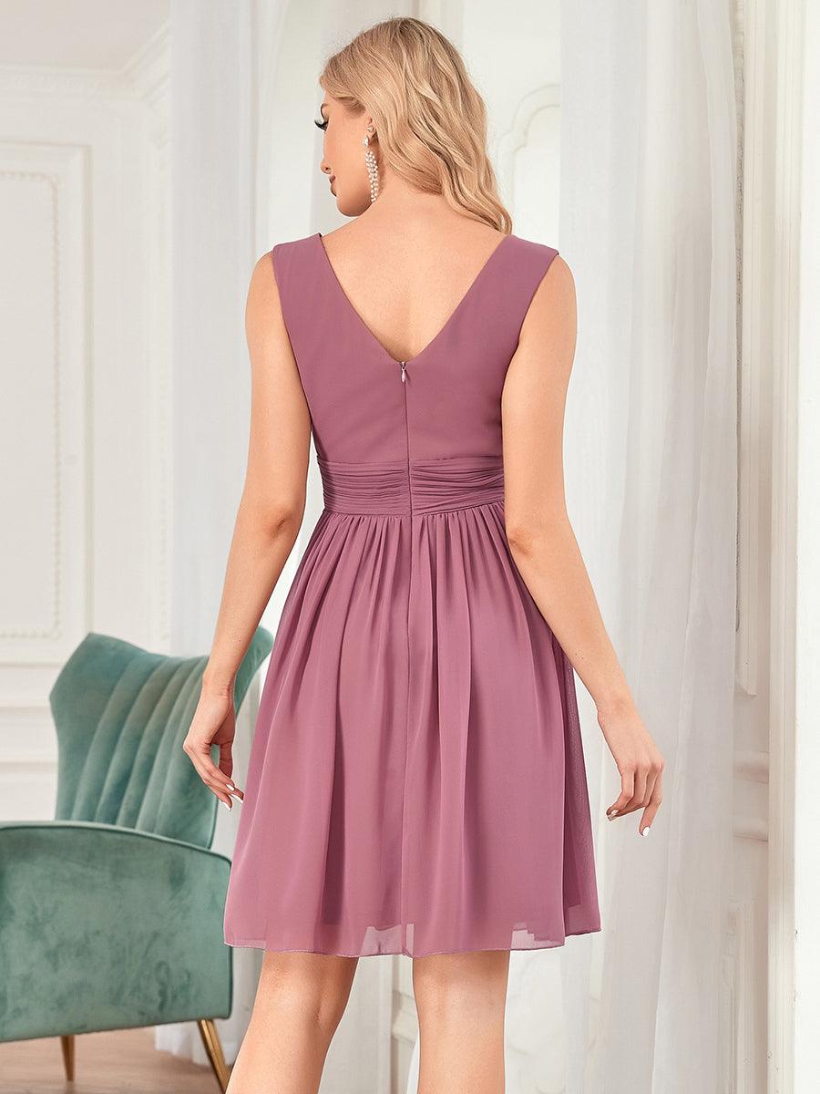 Robe Demoiselle D'Honneur Élégante Mi-Longue en Mousseline Col V