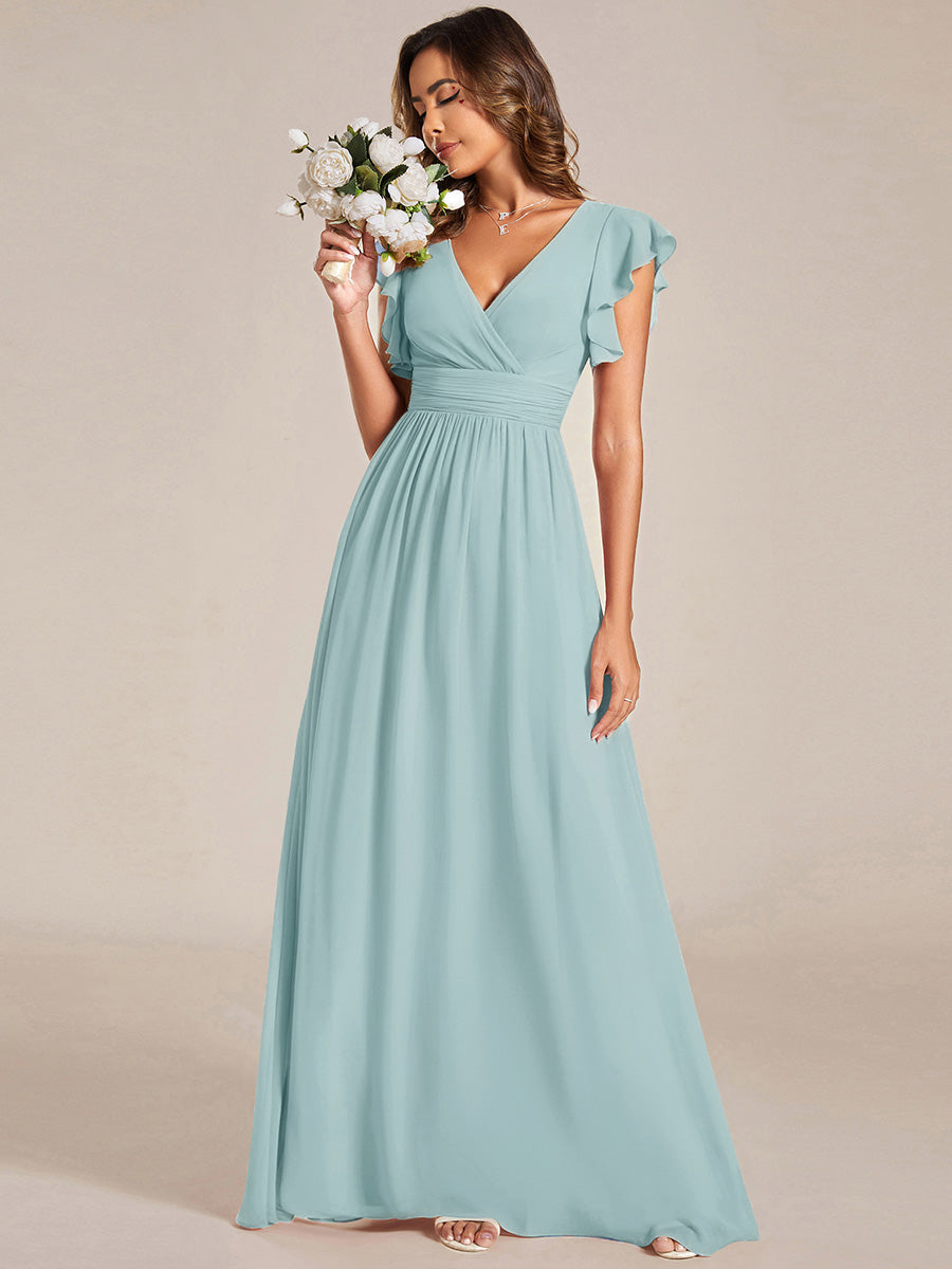 Robe Demoiselle d’Honneur Longue en Mousseline Dos Ouvert Élégant