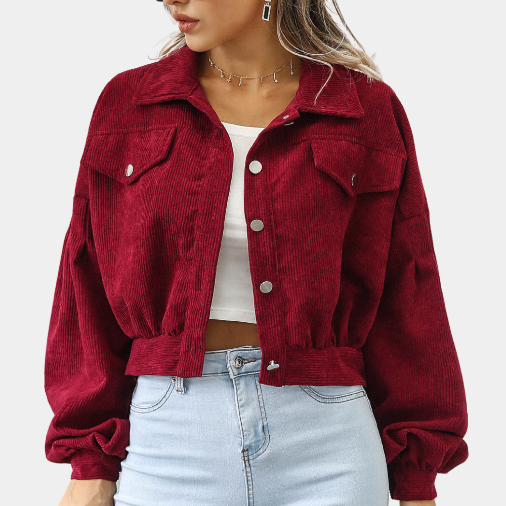 Veste Courte Femme En Velours Côtelé Coupe Moderne Boutonnée Usage Quotidien