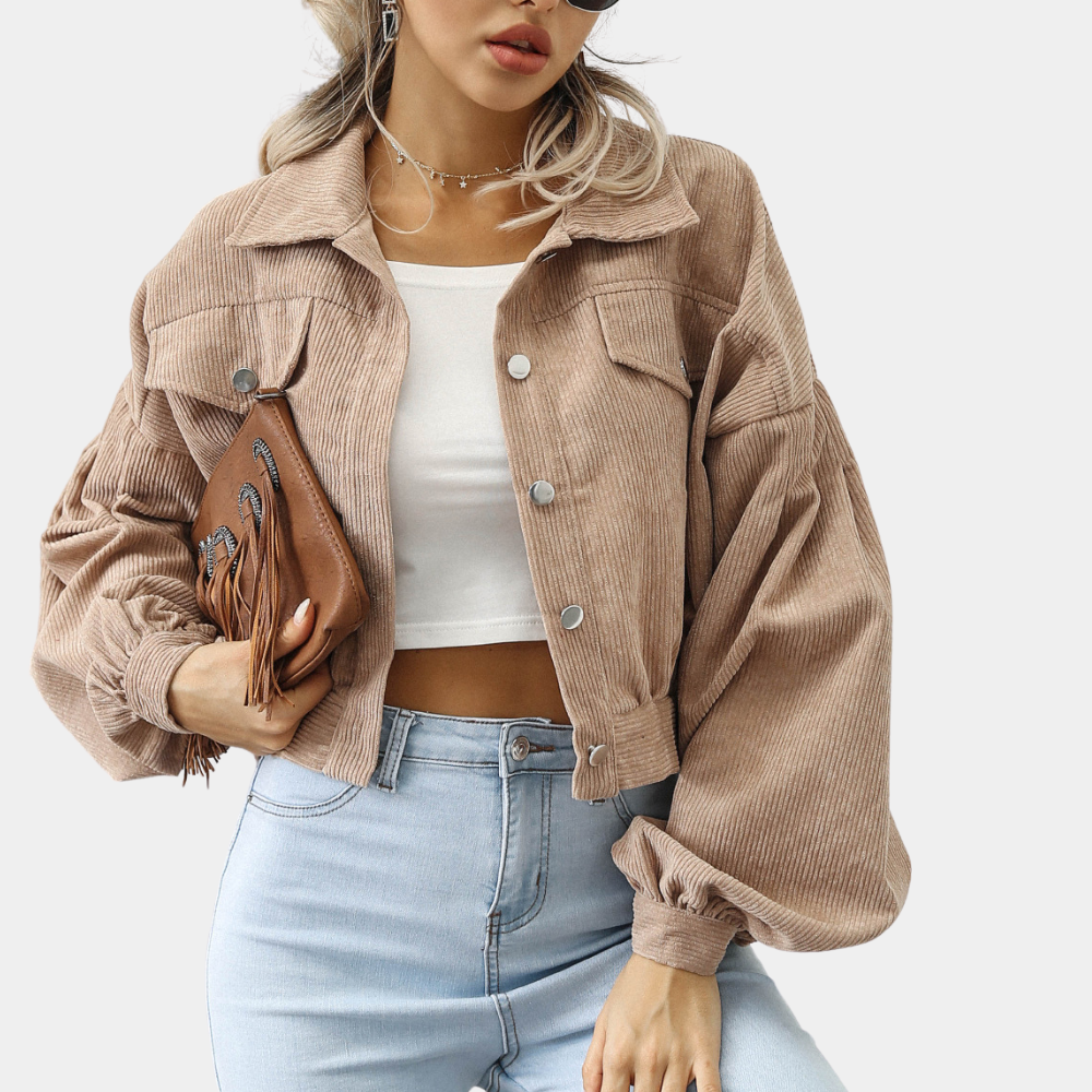 Veste Courte Femme En Velours Côtelé Coupe Moderne Boutonnée Usage Quotidien