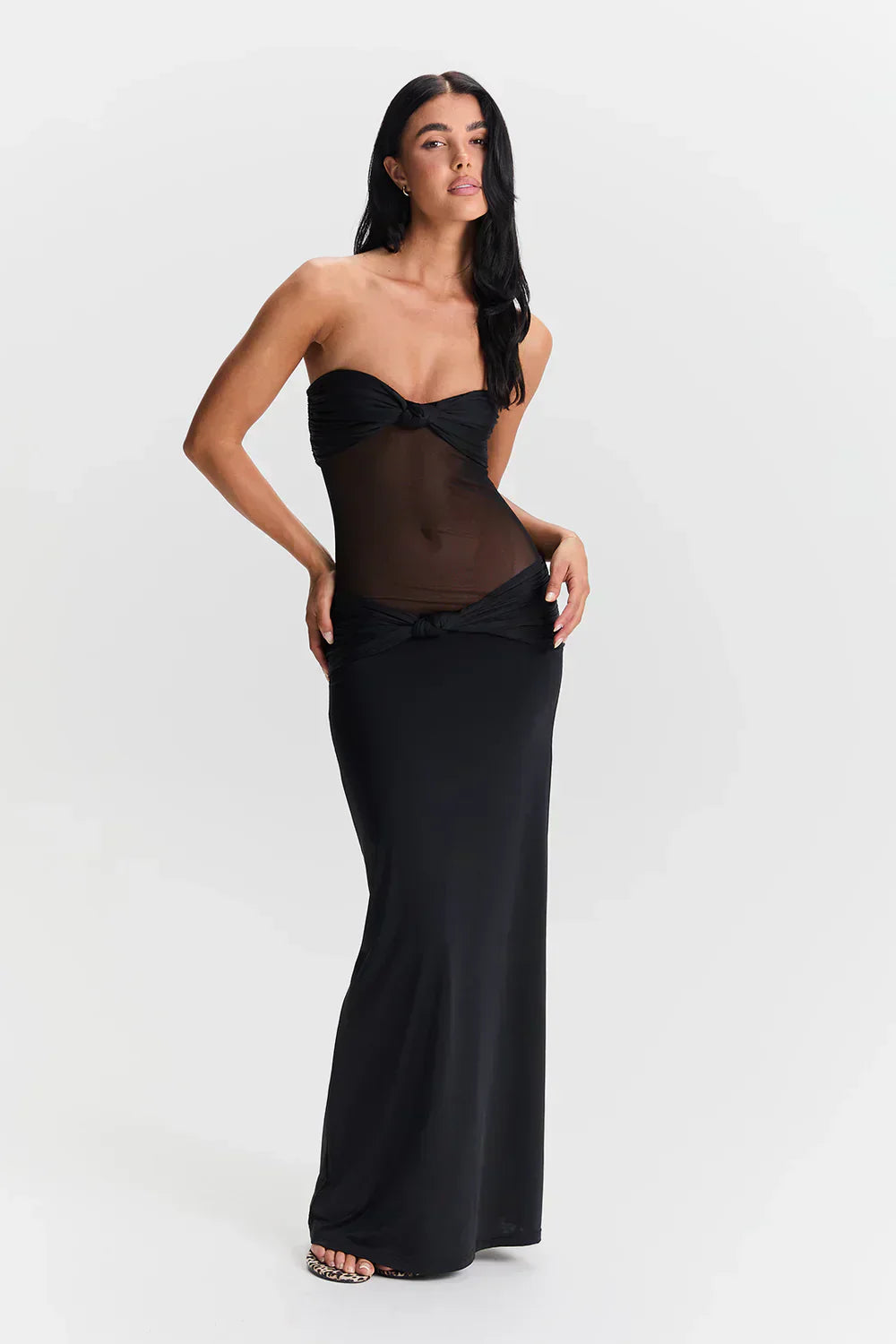 Robe Longue Bustier avec Détail Mesh