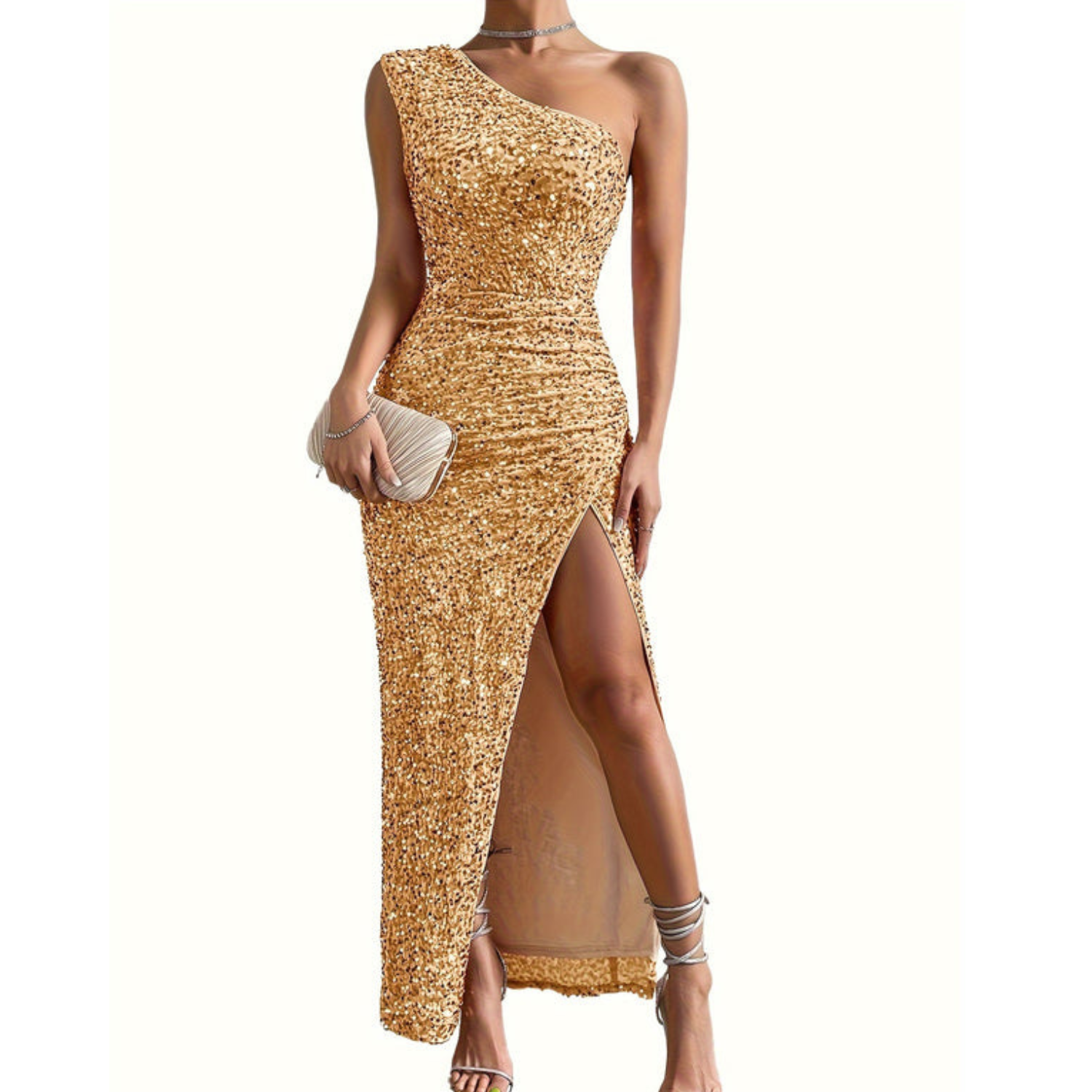 Robe Longue Asymétrique à Fente – Élégance Sculpturale Moderne