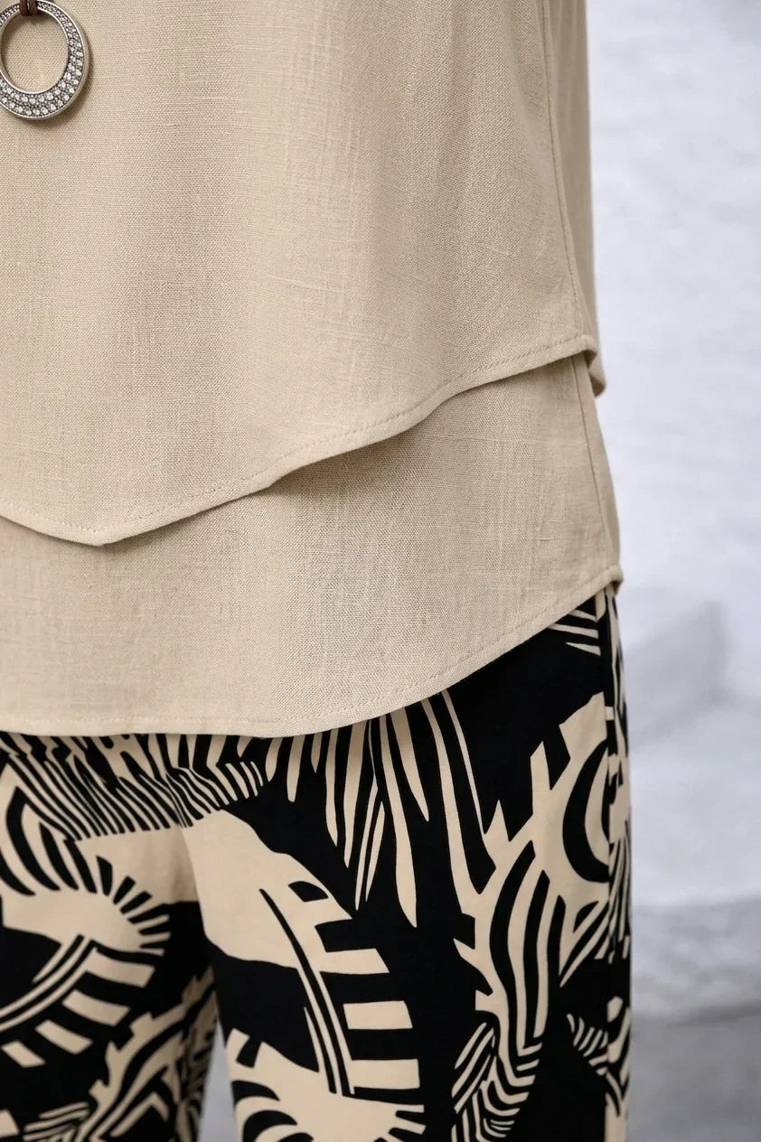Ensemble femme deux pièces fluide avec pantalon large imprimé
