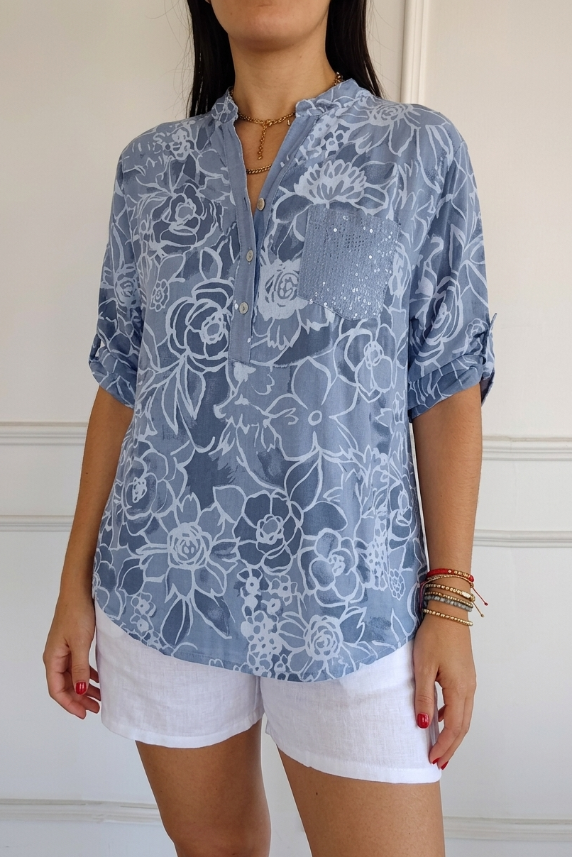 Chemisier femme en dentelle florale à manches courtes