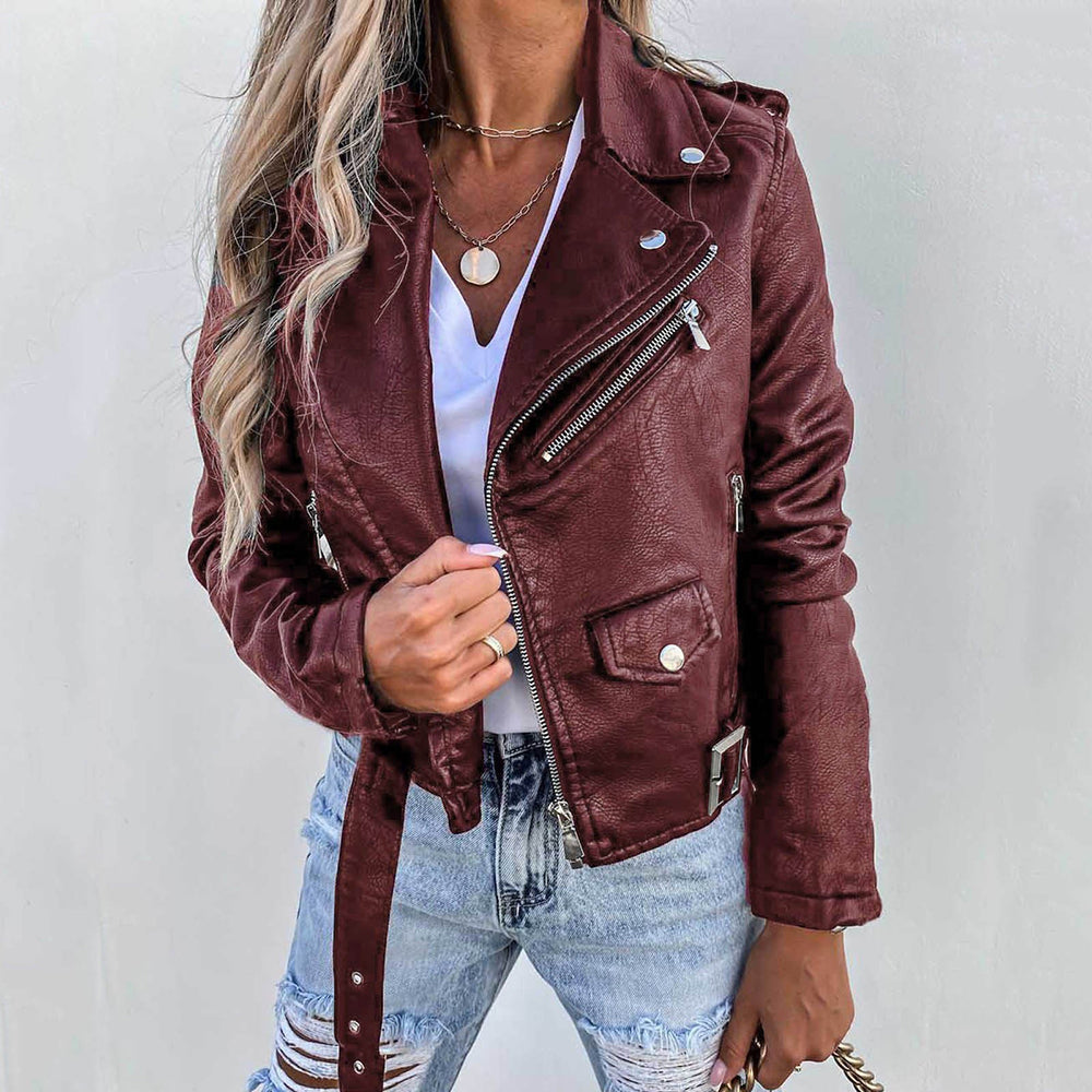 Veste biker femme en similicuir avec fermeture asymétrique – style urbain moderne