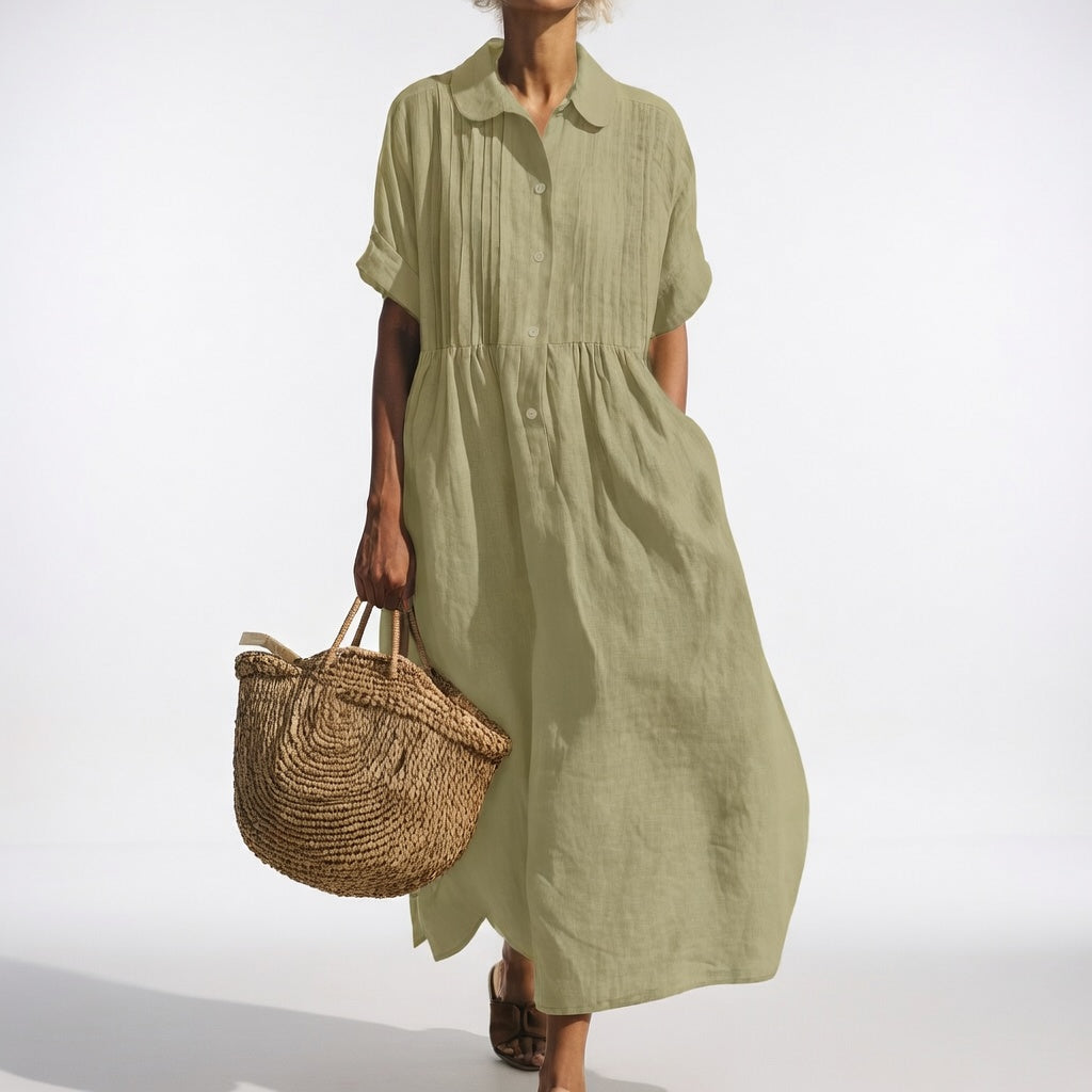 Robe chemise longue femme en coton léger à col classique
