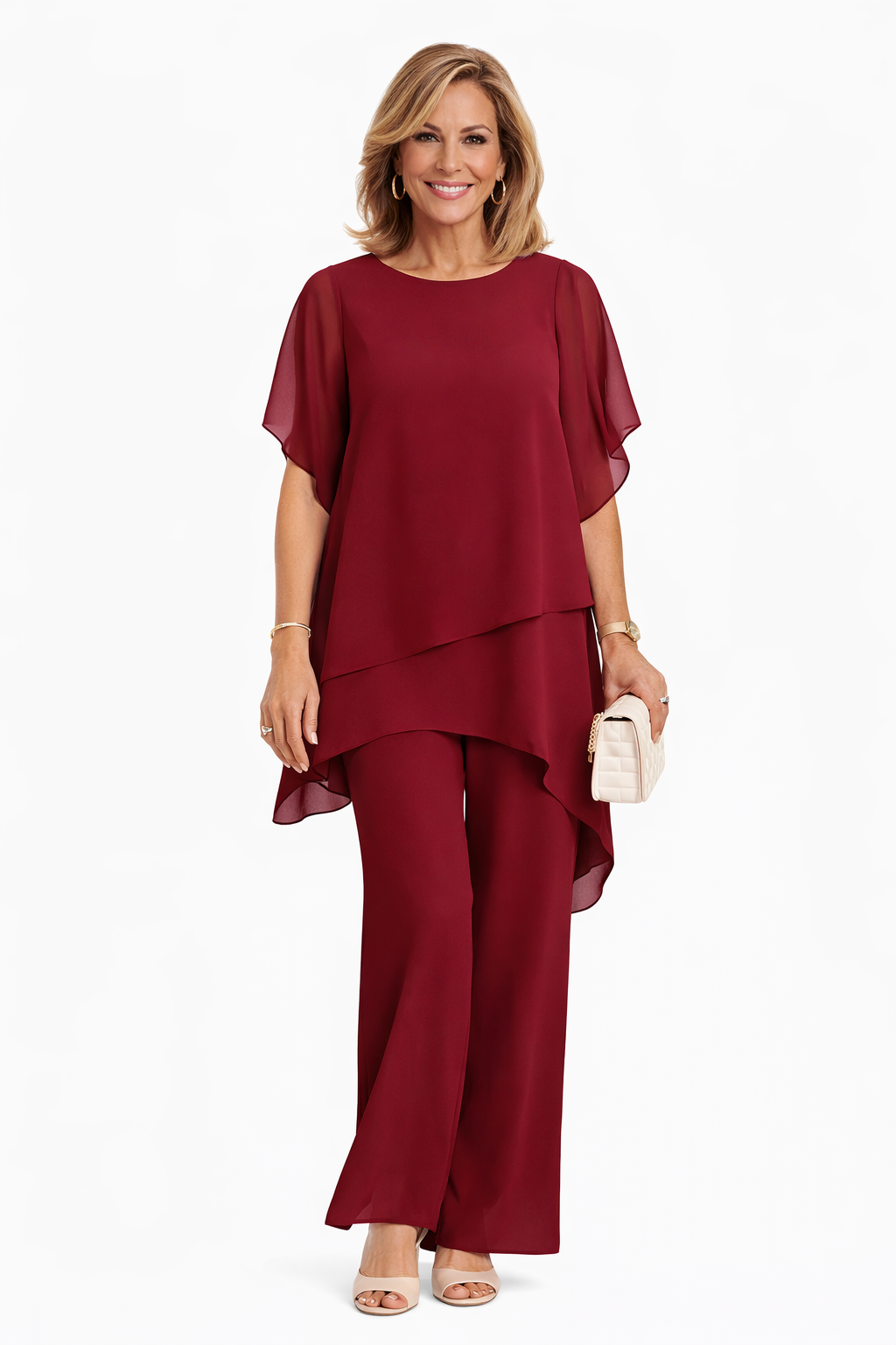 Ensemble Femme Deux Pièces Fluide Élégant Pantalon Large Soirée