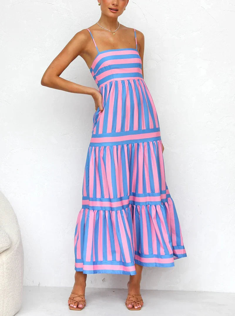 Robe Femme Rayée Longue Bretelles Coupe Fluide Été Élégante