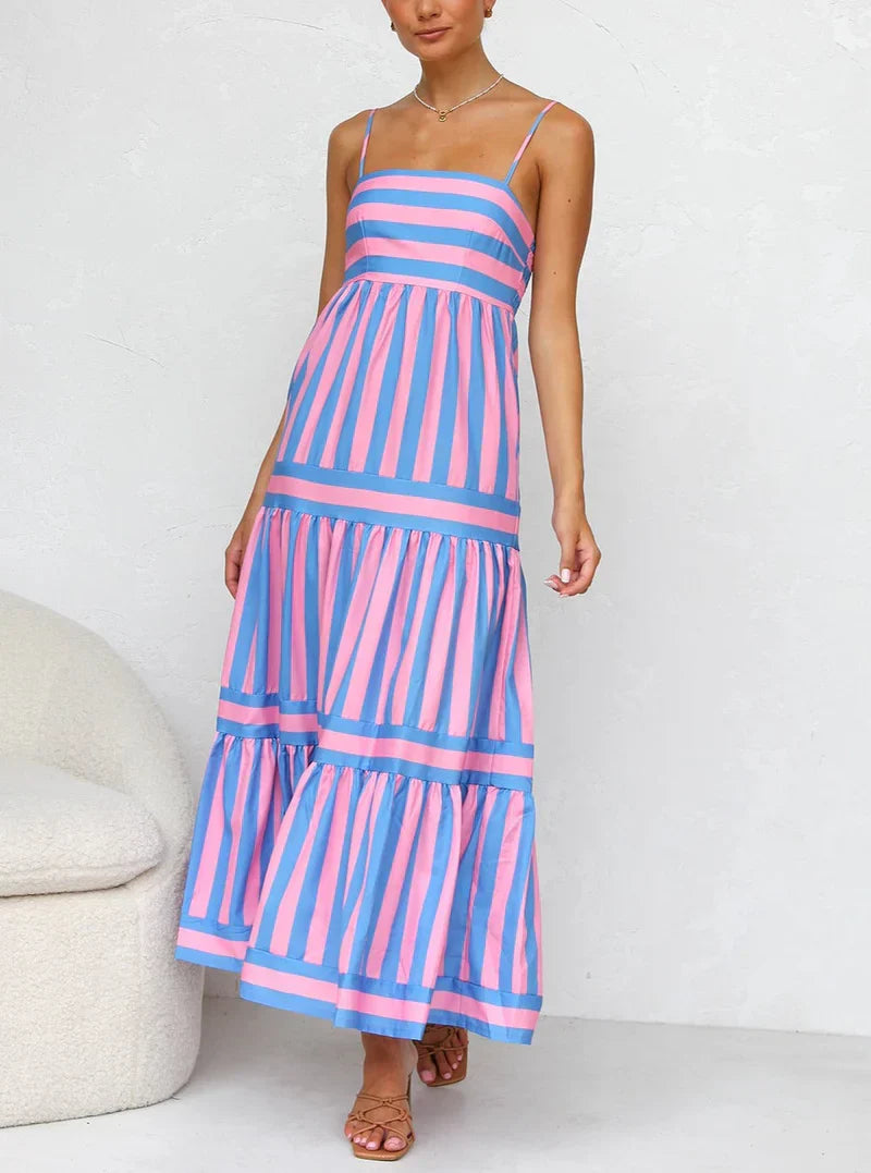 Robe Femme Rayée Longue Bretelles Coupe Fluide Été Élégante