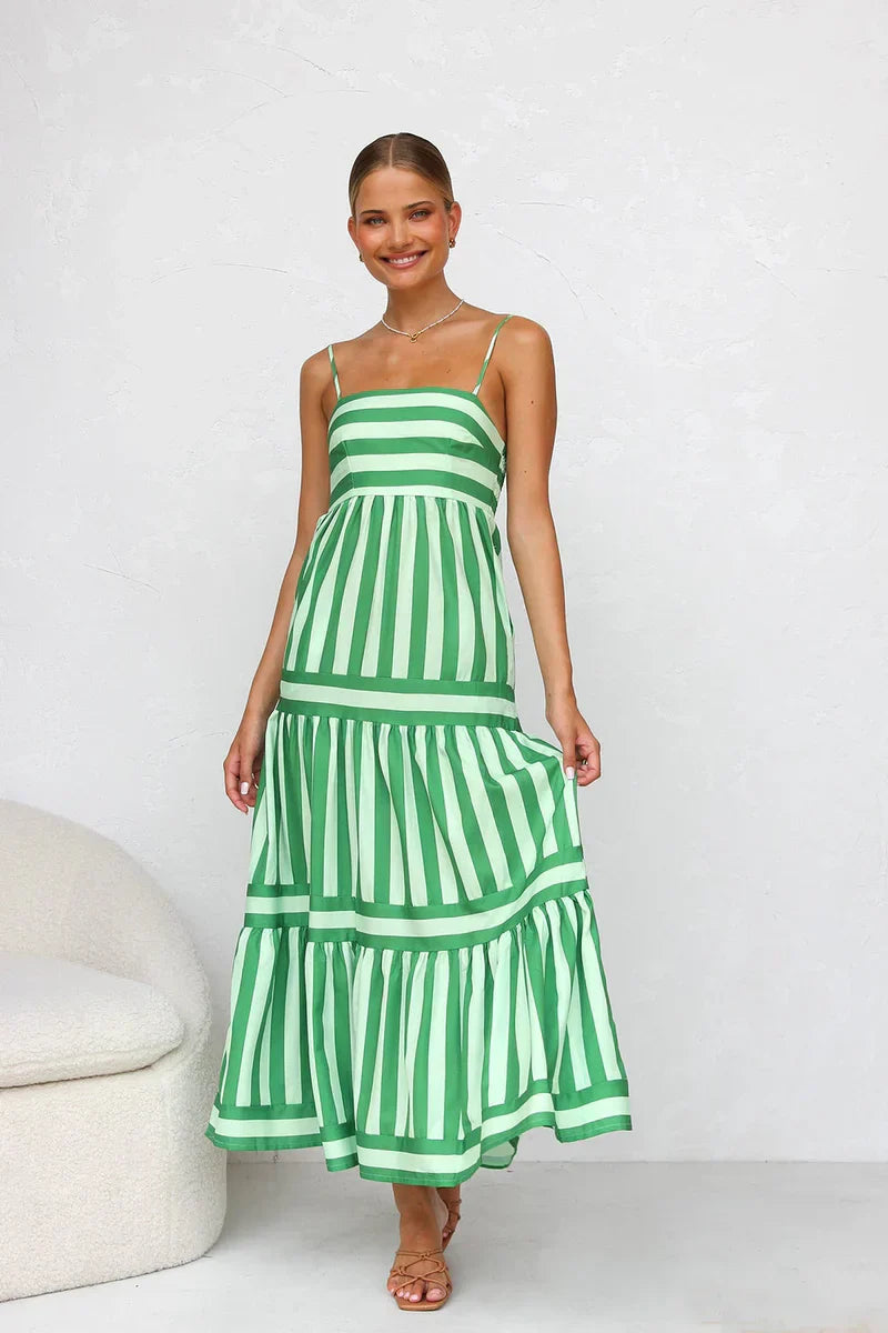 Robe Femme Rayée Longue Bretelles Coupe Fluide Été Élégante