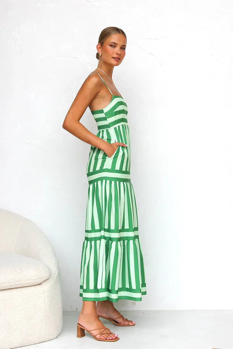 Robe Femme Rayée Longue Bretelles Coupe Fluide Été Élégante