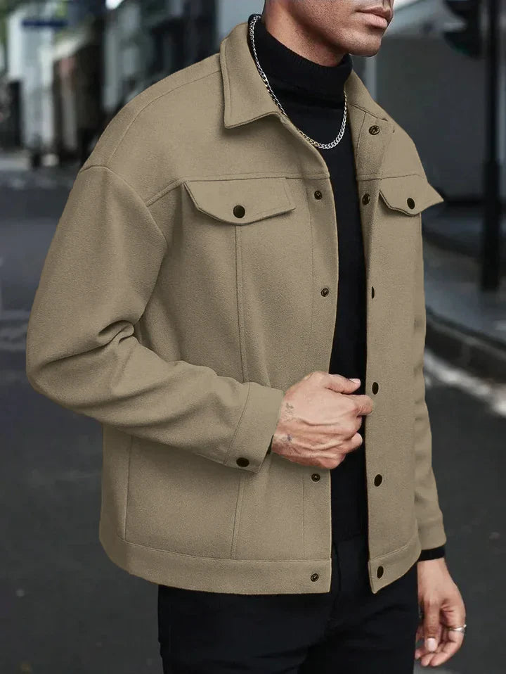 Veste Homme Boutonnée avec Poches Poitrine Style Urbain