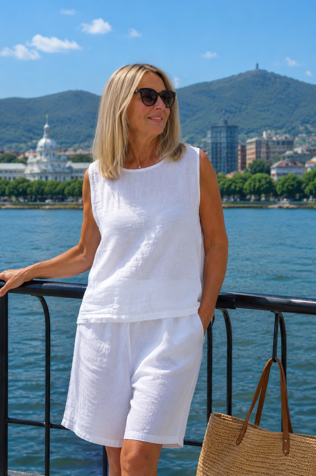Ensemble femme sans manches à col rond et short fluide