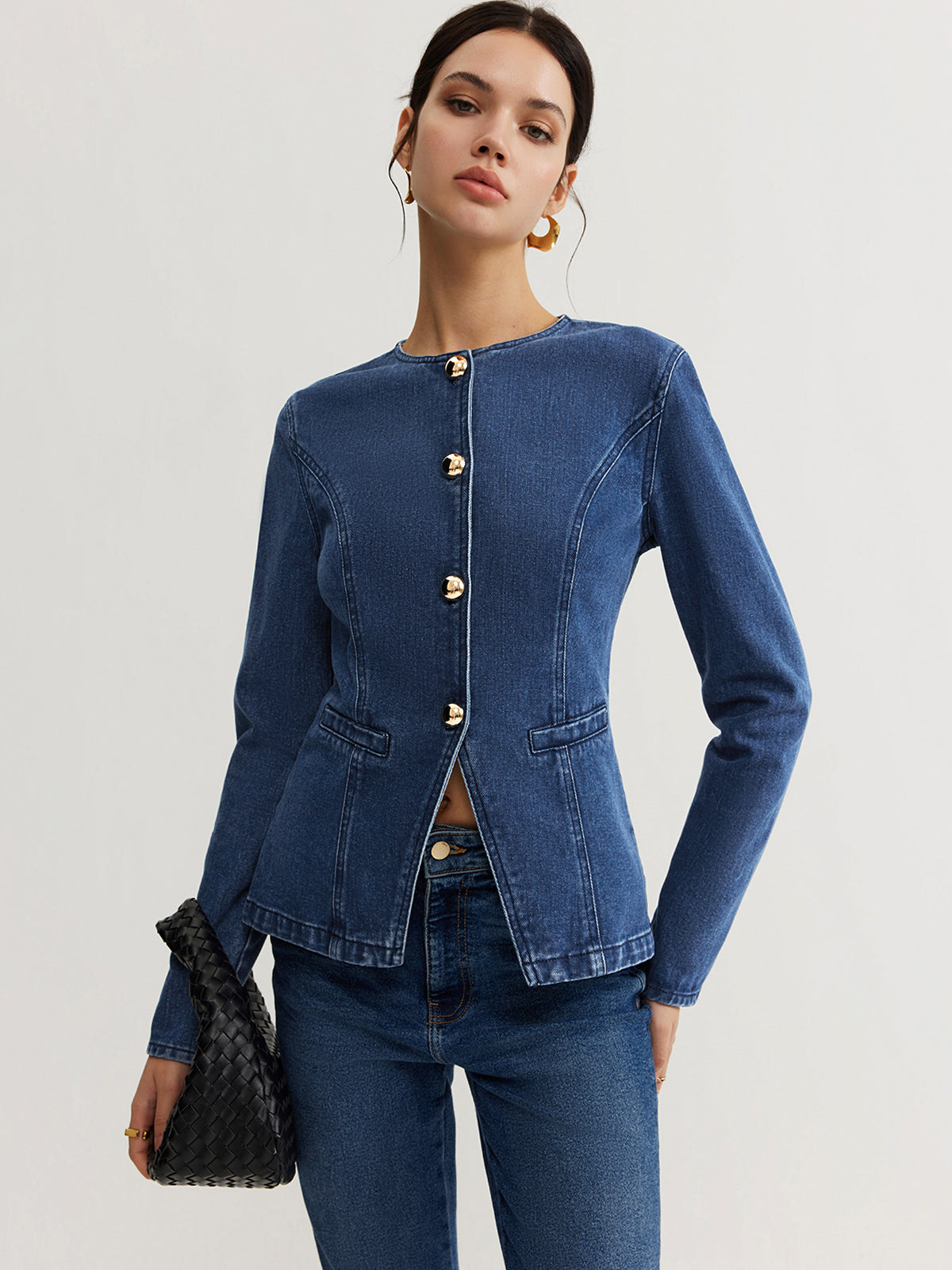 Veste Denim Cintrée Femme – Élégance Structurée Moderne