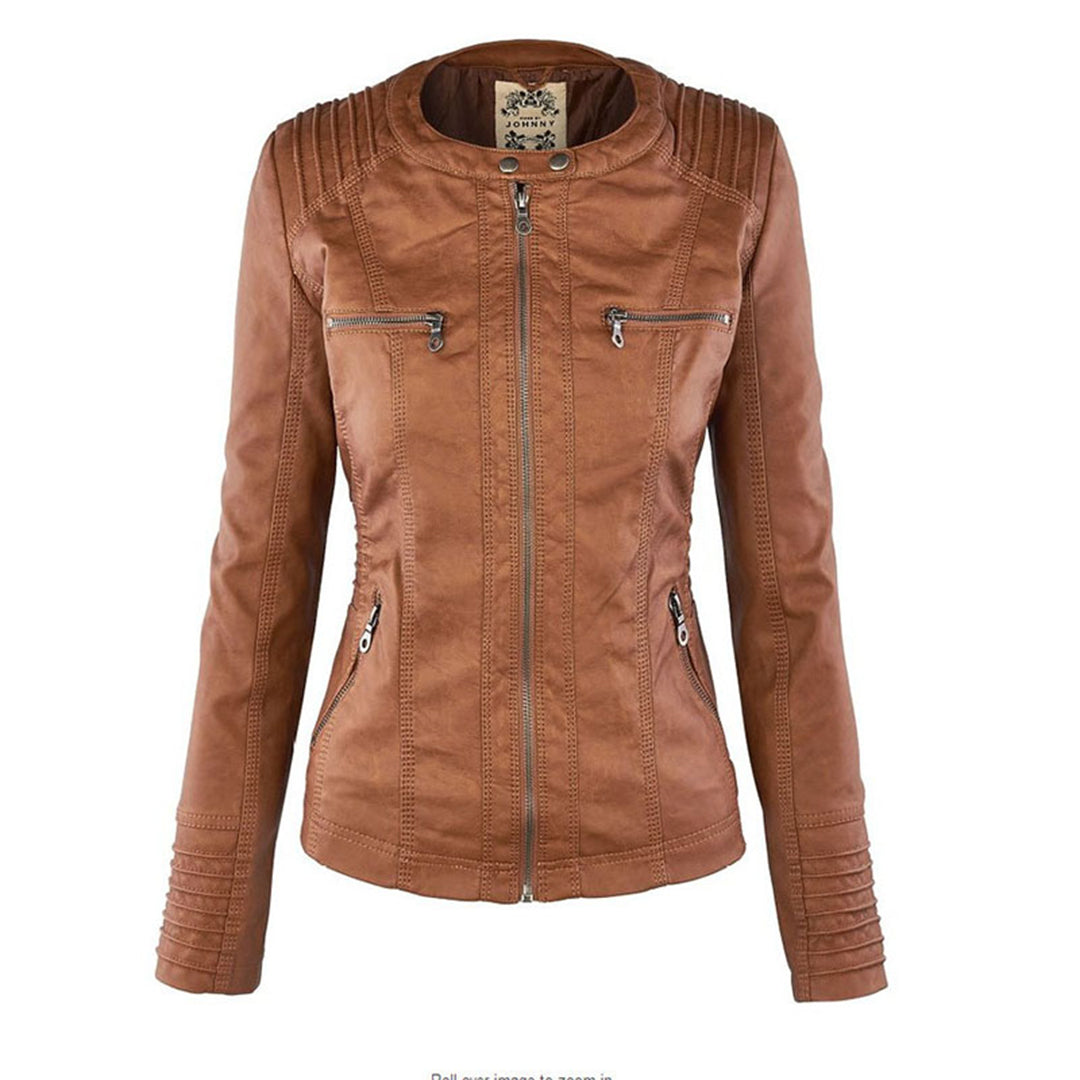 Veste femme en similicuir à capuche et fermeture zippée