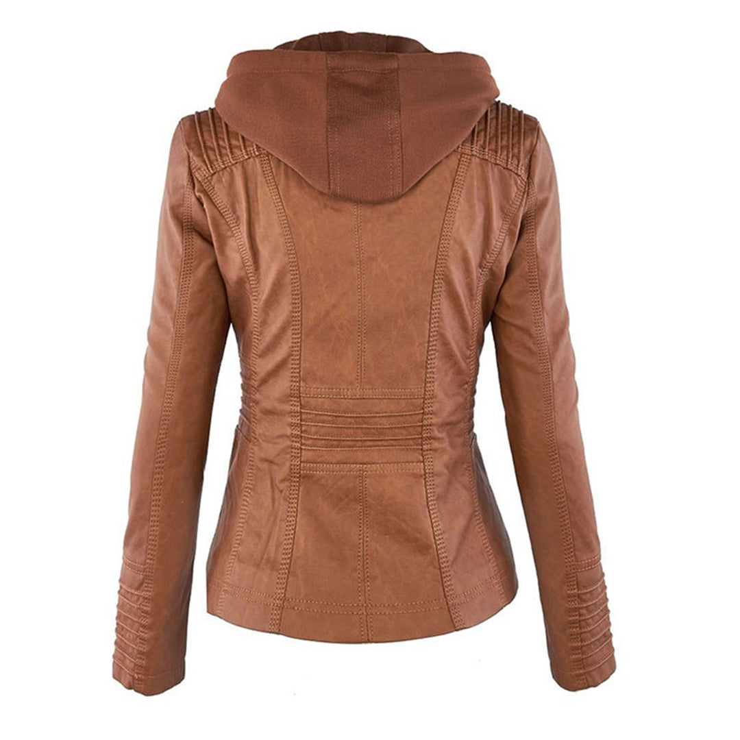Veste femme en similicuir à capuche et fermeture zippée