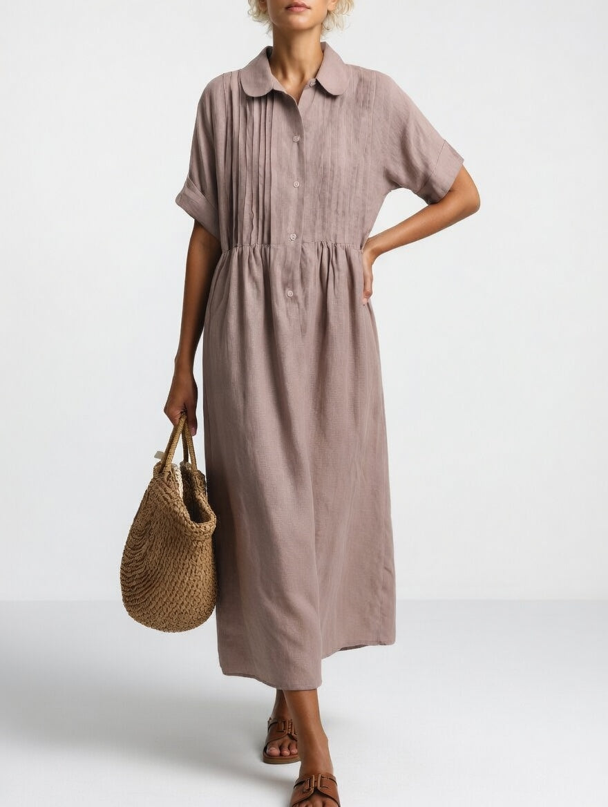 Robe chemise longue femme en coton léger à col classique