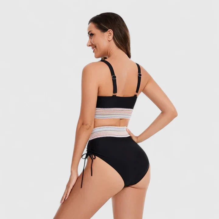 Bikini Deux Pièces Femme Halter Col V Bande Crochet Liens Latéraux