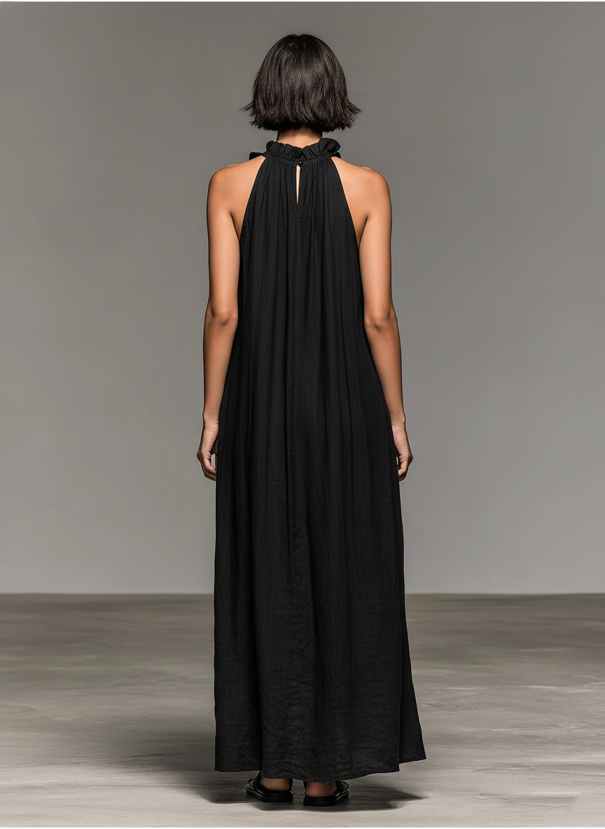 Robe maxi femme sans manches à volants avec poches