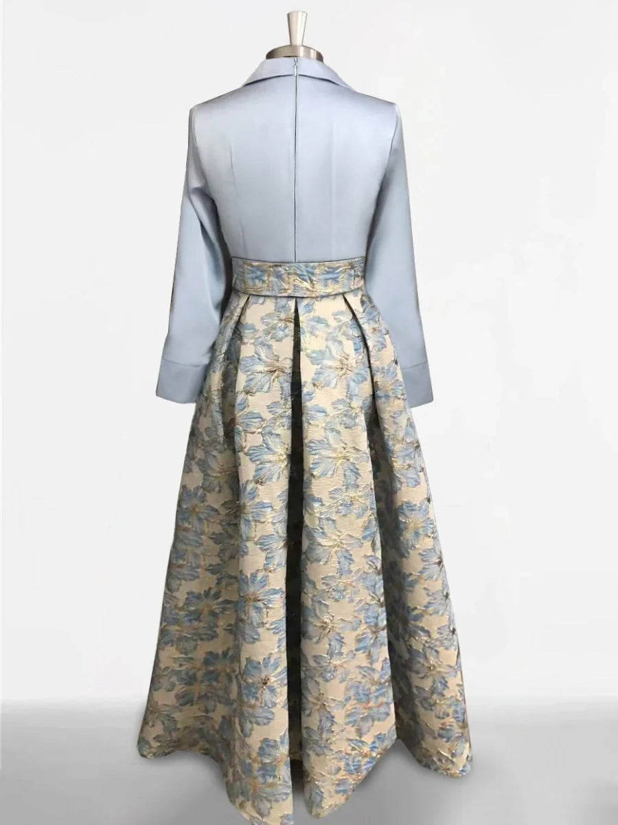 Robe Femme Longue Élégante Col Chemise A-Line Imprimé Floral Style Mariage
