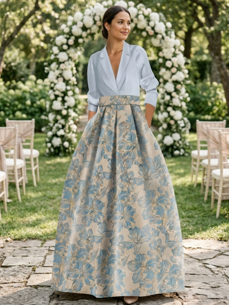Robe Femme Longue Élégante Col Chemise A-Line Imprimé Floral Style Mariage