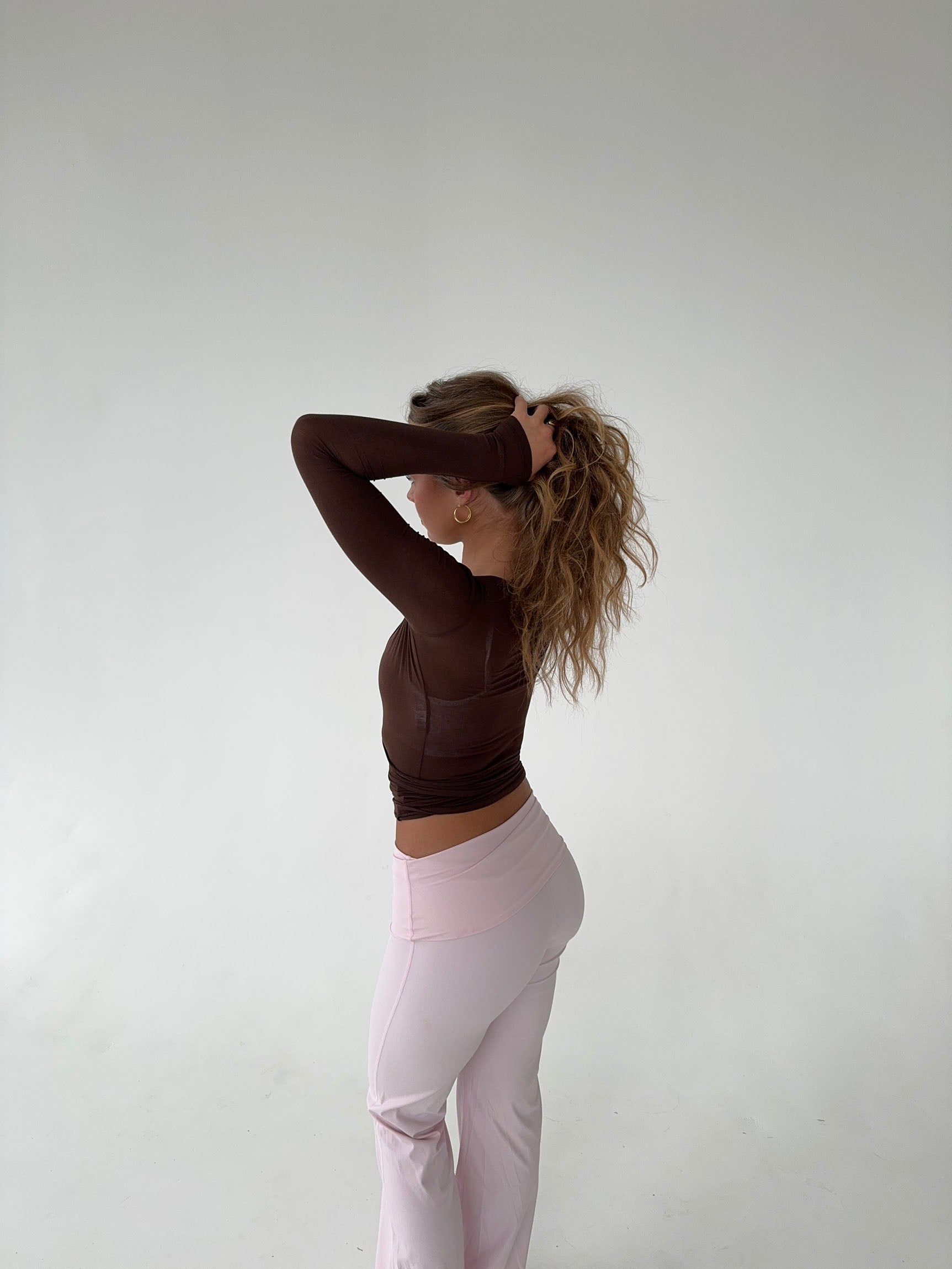 Top Cache-Cœur Ajusté Femme Manches Longues Tissu Extensible