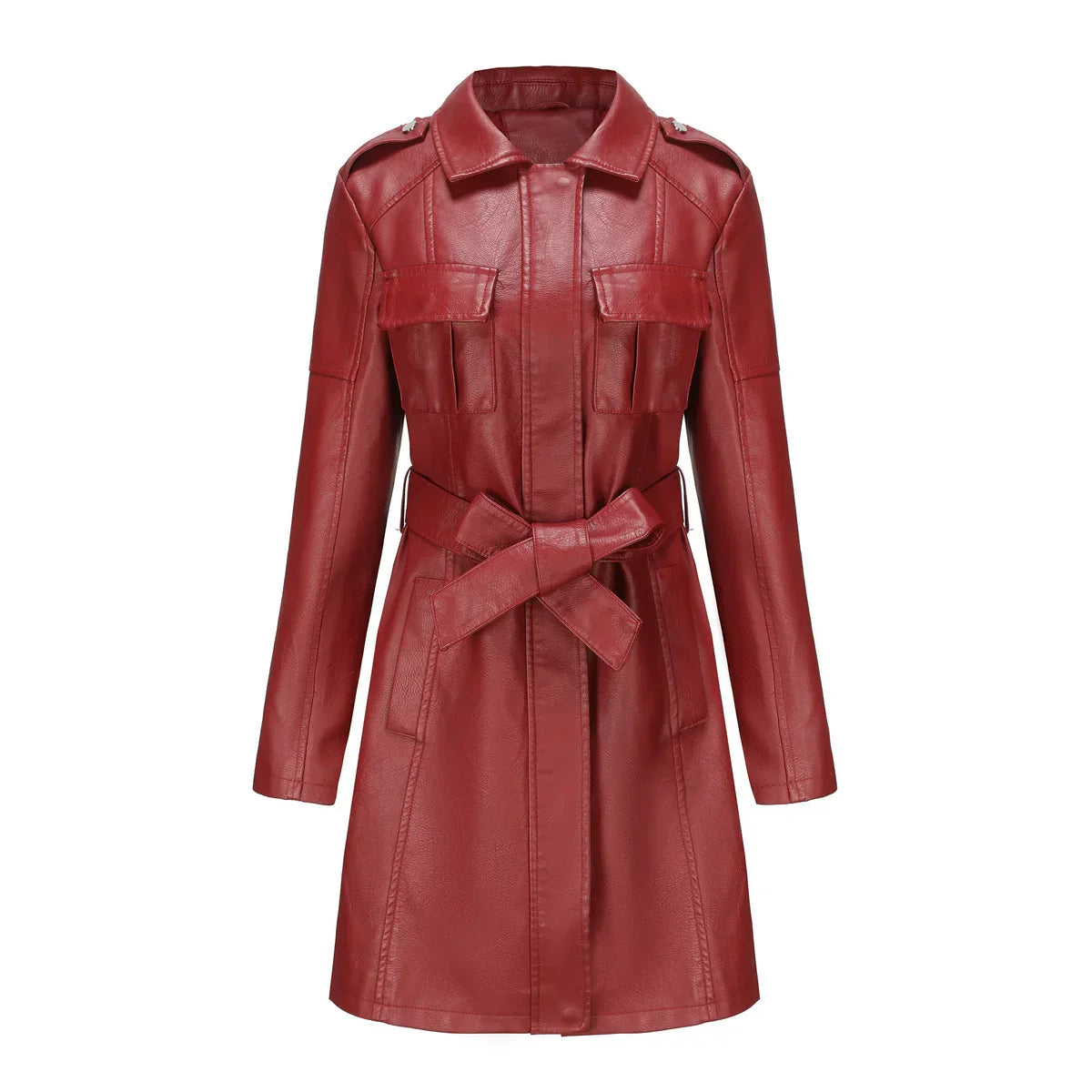 Manteau Long Femme Effet Cuir PU Coupe Élégante Avec Poches Urbaines